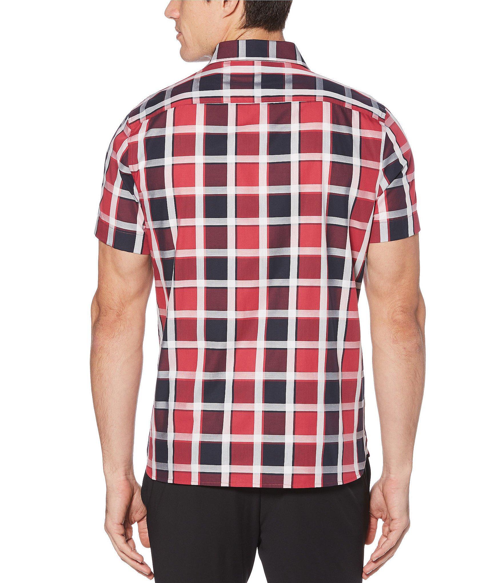 red woven shirt