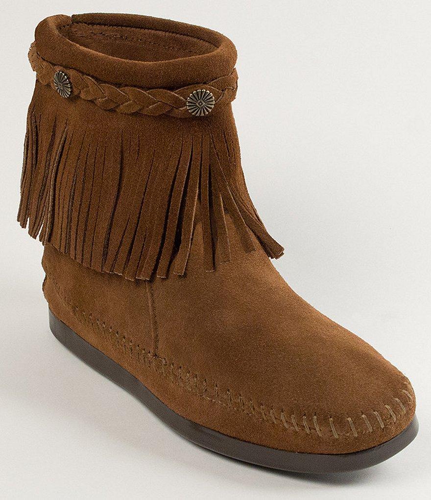 gray minnetonka fringe boots