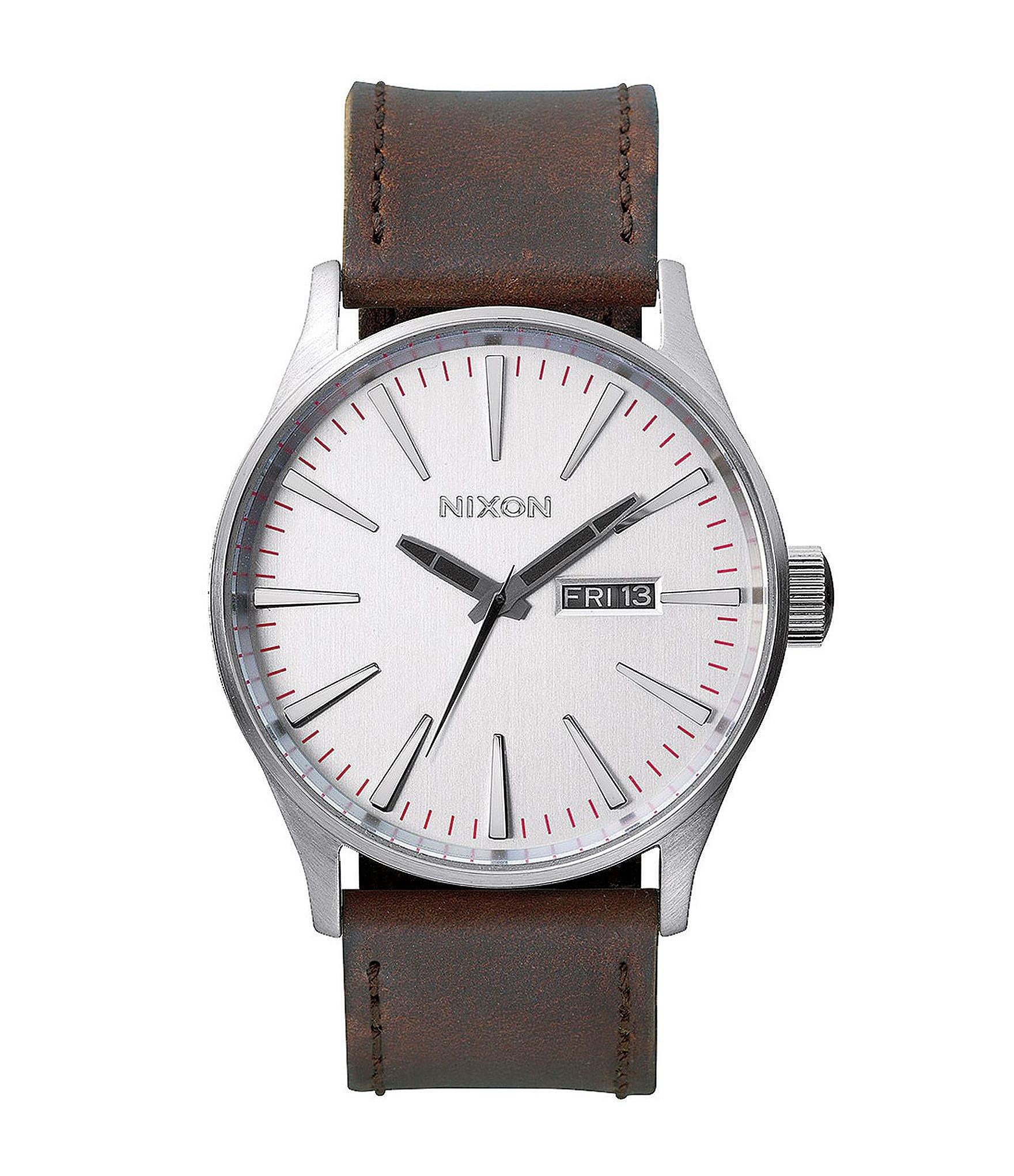 Nixon The Sentry Leather Strap Stainless Steel Luminous 3 ...