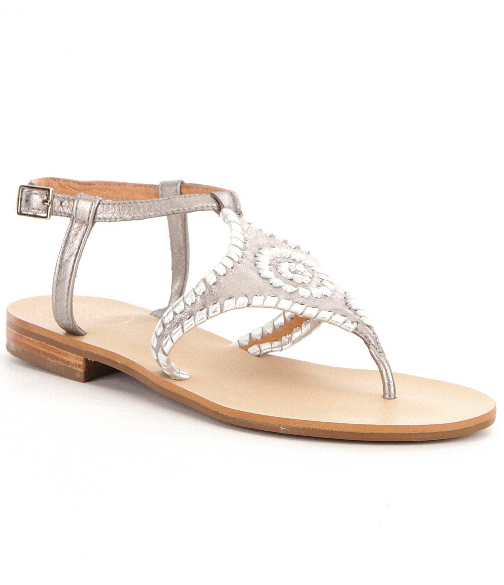 Lyst - Jack Rogers Maci Leather Whipstitched Ankle Strap Thong Sandals ...
