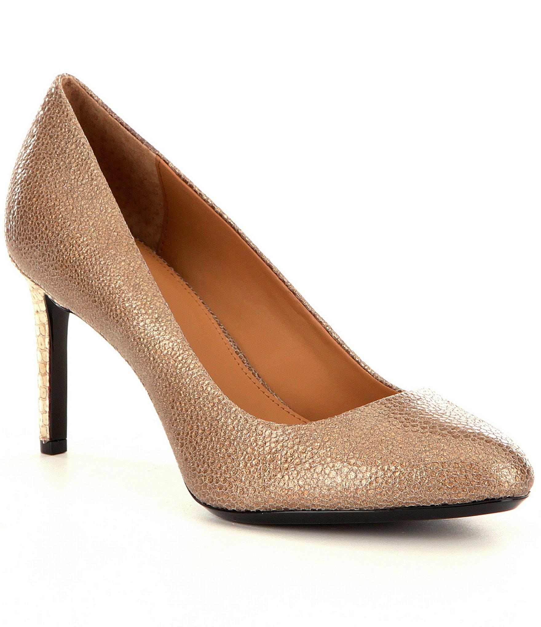 brown and white pumps