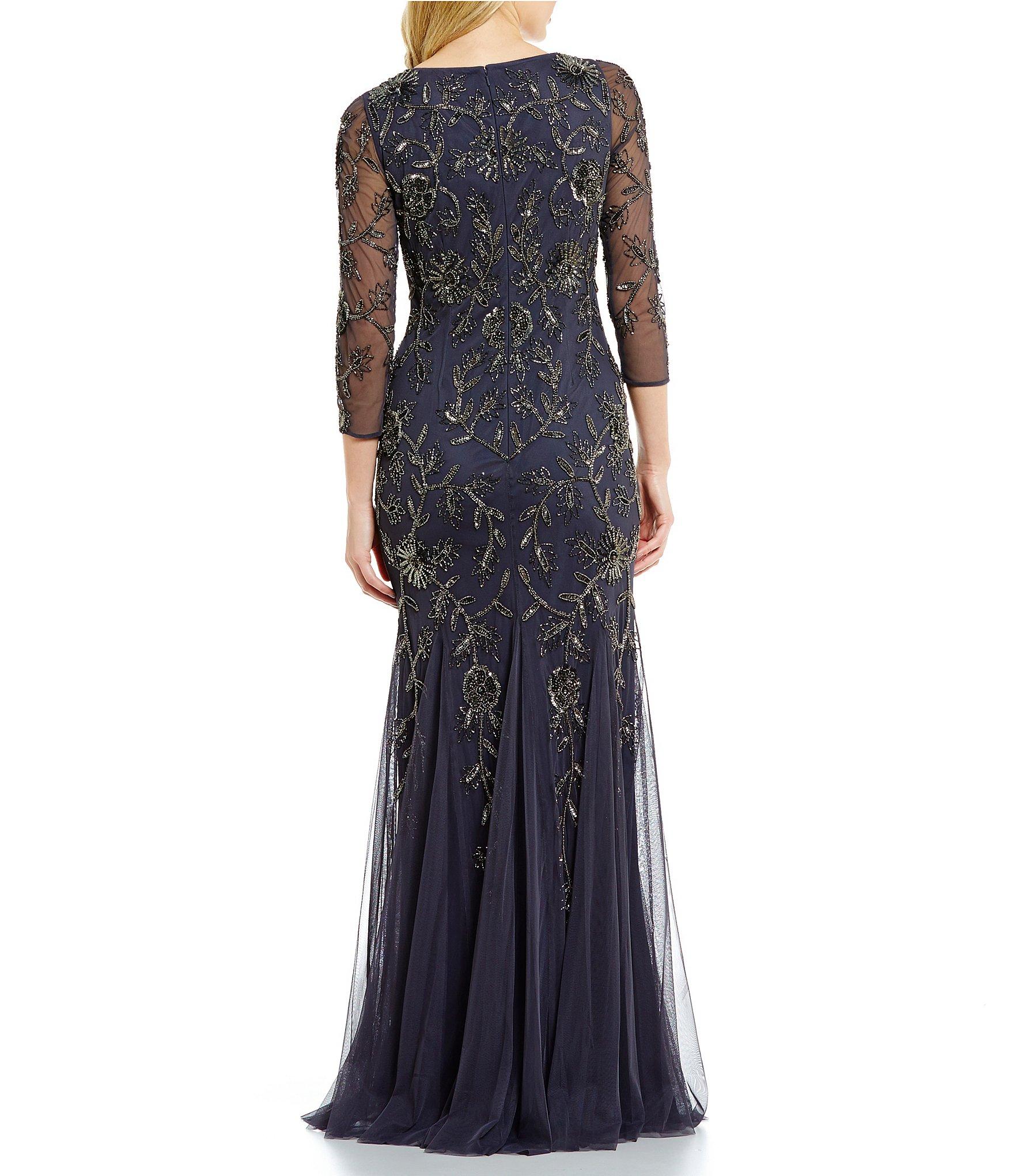 Lyst - Adrianna papell Beaded Round Neck Mermaid Gown