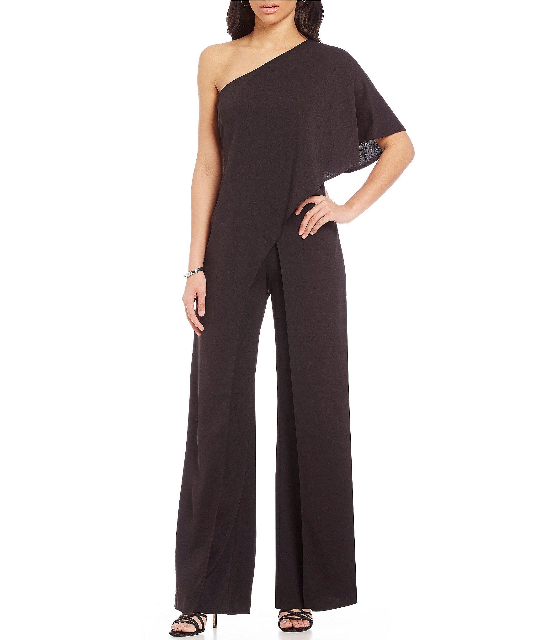 Adrianna papell Petite One-shoulder Draped Jumpsuit in Black | Lyst