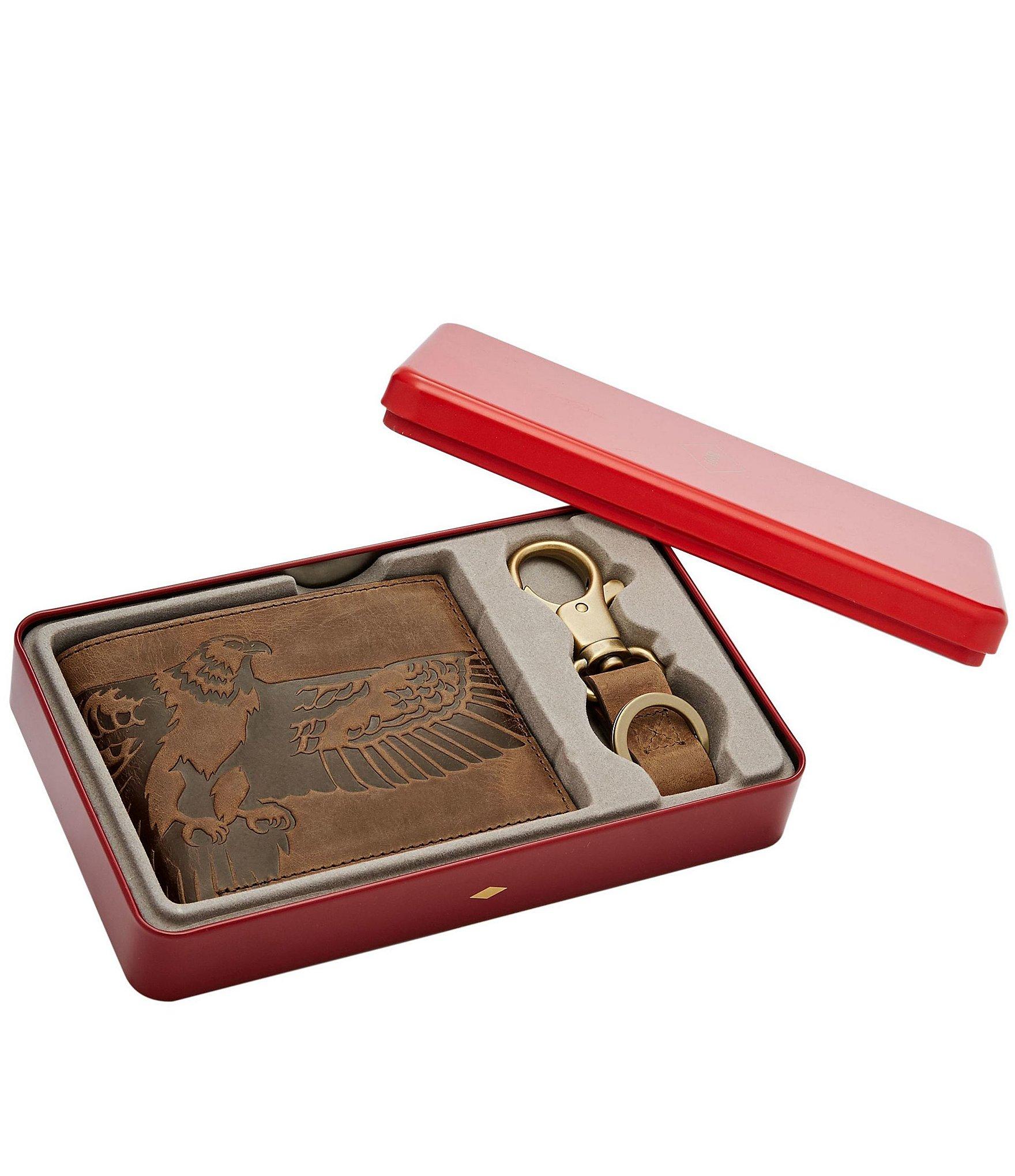 Fossil Eagle Bifold Leather Wallet & Key Fob Gift Set in Brown for Men