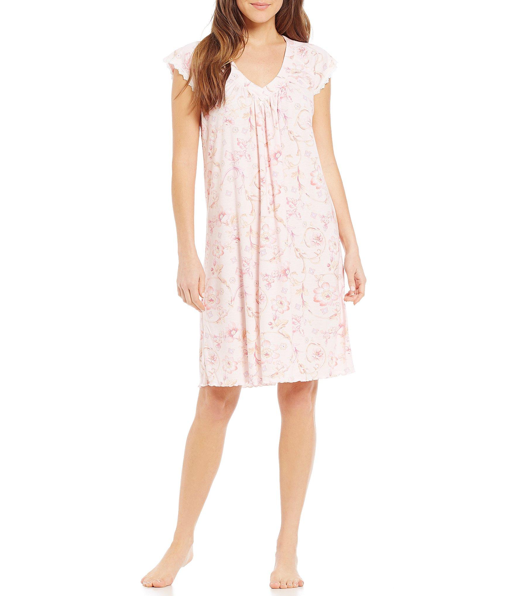 Miss elaine Floral Scroll Silky Knit Nightgown in Pink | Lyst