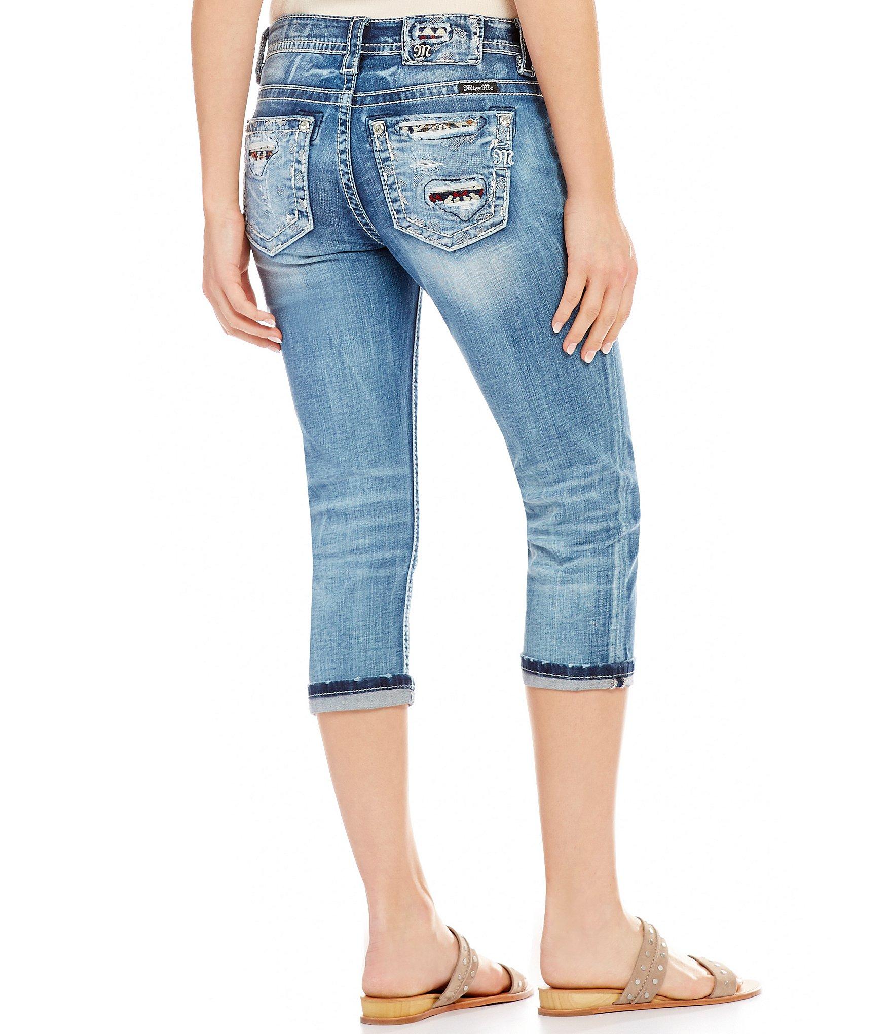 Lyst - Miss Me Blown Out Pocket Frayed Hem Stretch Denim Capri Jeans In ...