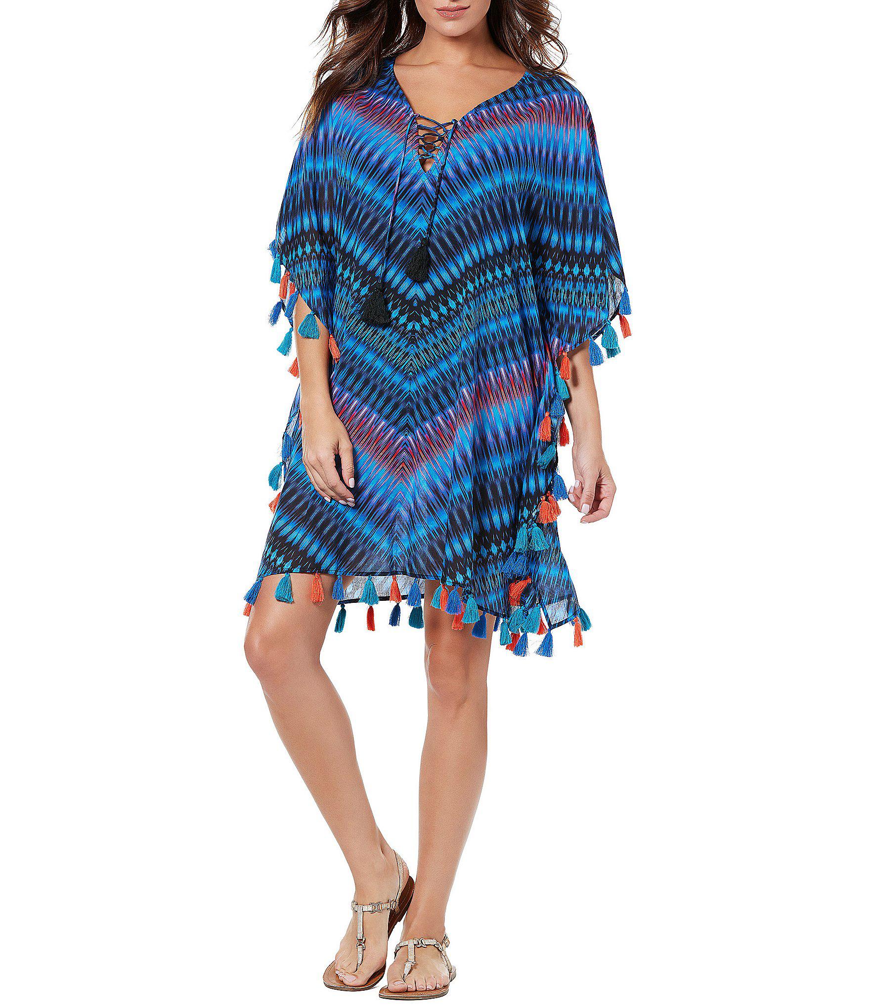 Lyst - Miraclesuit Markesh Tassel Trim Caftan Swimsuit Cover Up in Blue