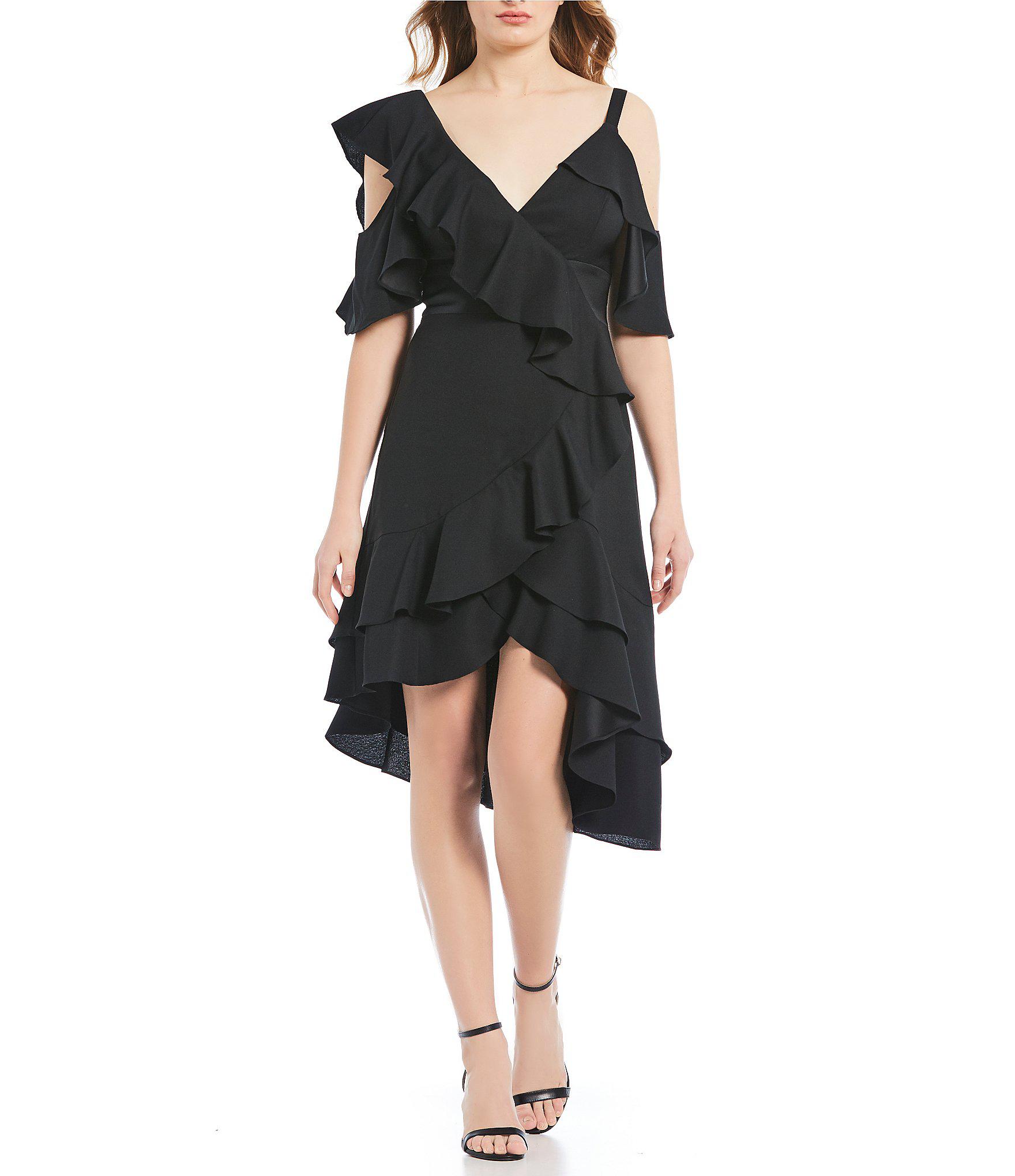 Lyst Laundry by Shelli Segal Ruffled Coldshoulder Dress in Black