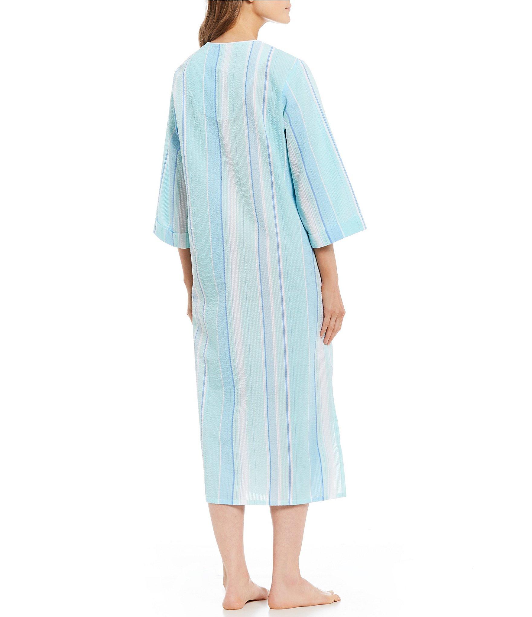 Lyst Miss Elaine Seersucker Striped Long Zipfront Robe in Blue