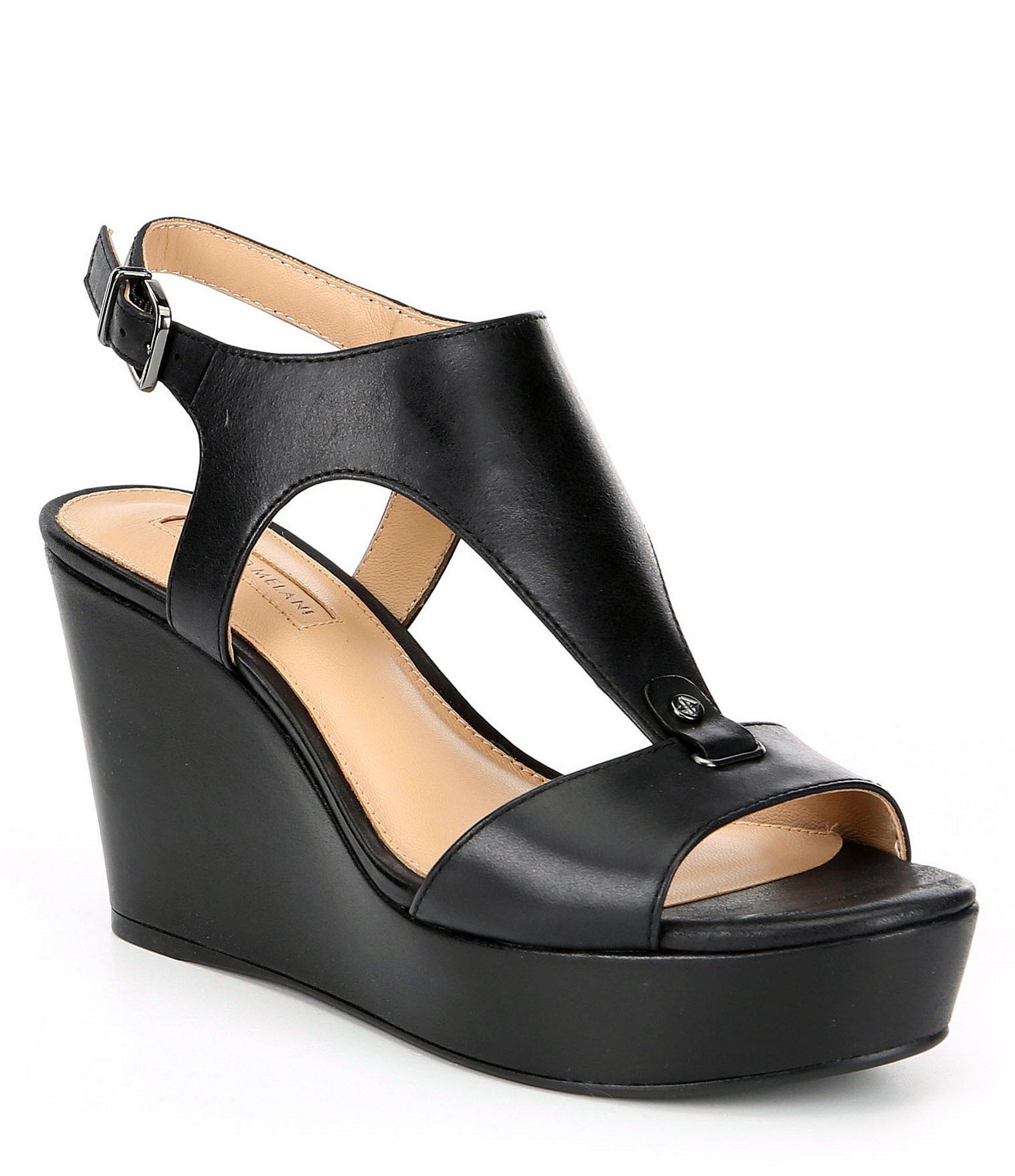 Antonio Melani Paetyn Leather Ankle Strap Platform Wedges