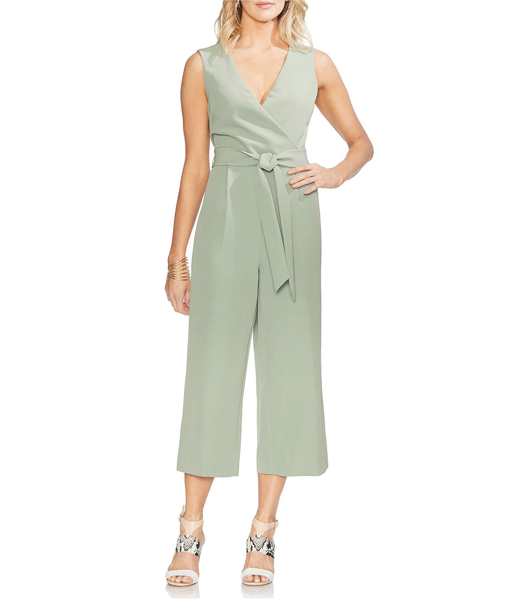 Lyst Vince Camuto Sleeveless V Neck Belted Crop Wide Leg Cropped Jumpsuit