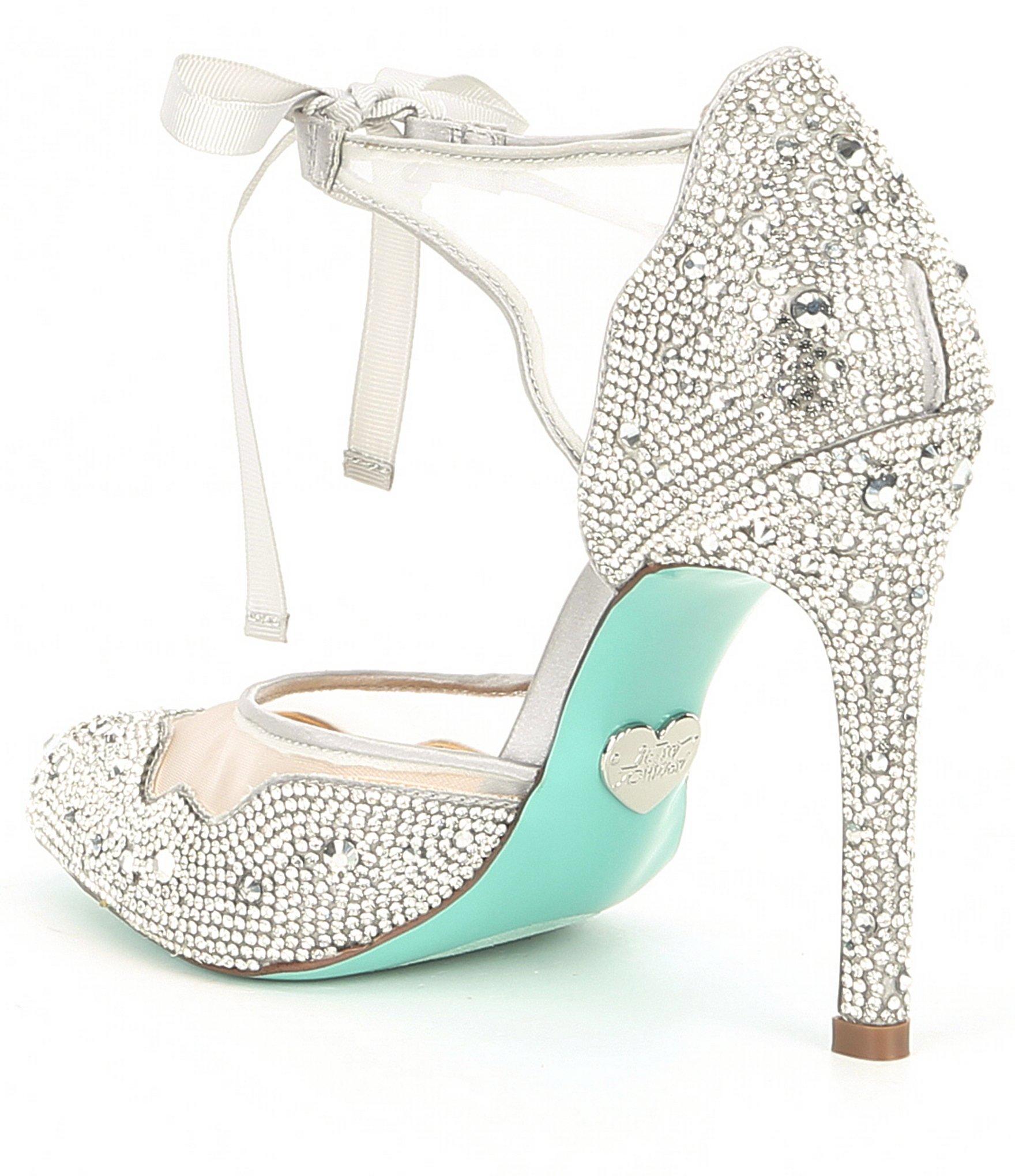 Betsey Johnson Blue By Iris Satin Rhinestone Pumps in Metallic - Lyst