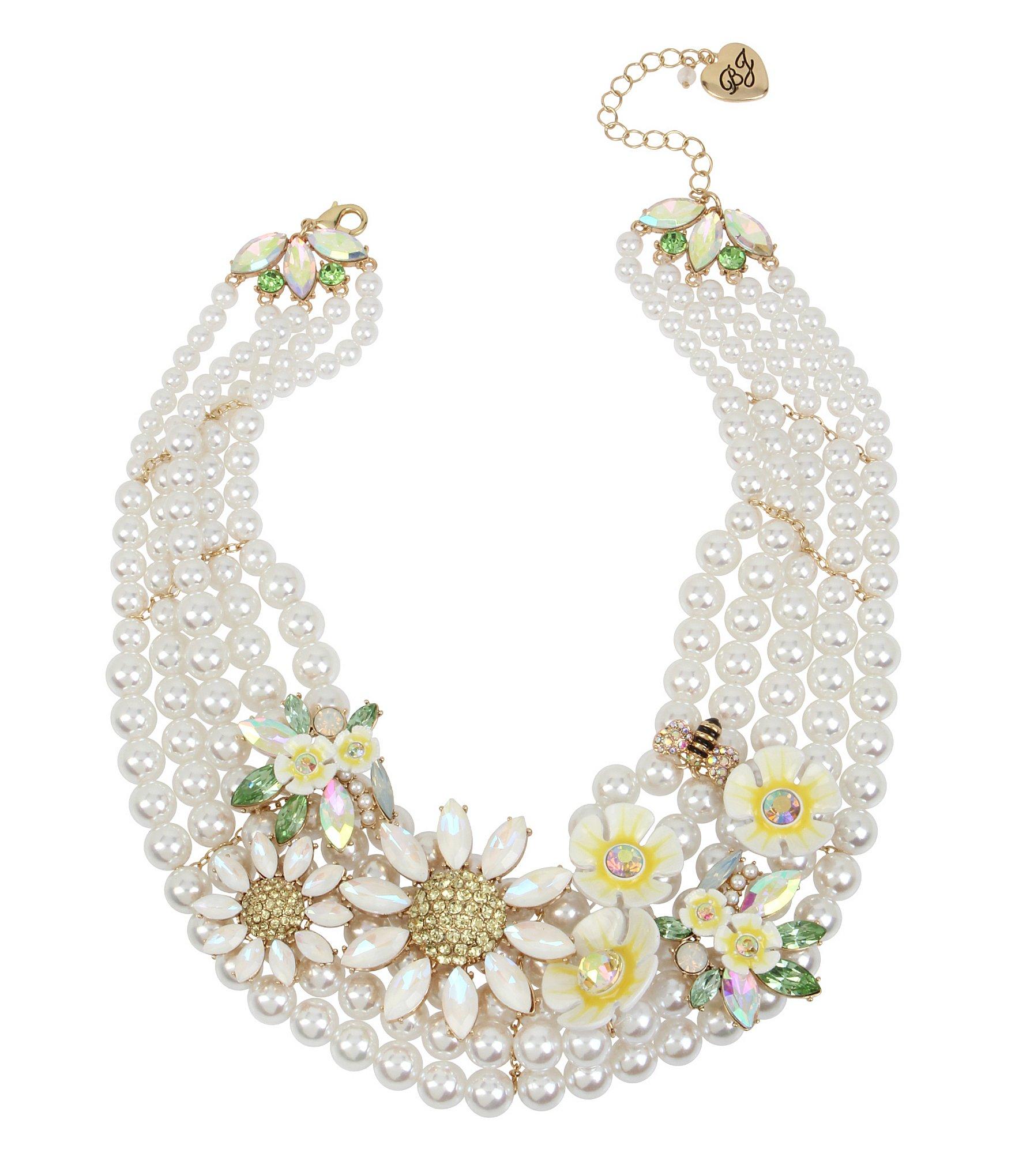Betsey Johnson Bumble Bee Floral Pearl Necklace in Metallic Lyst