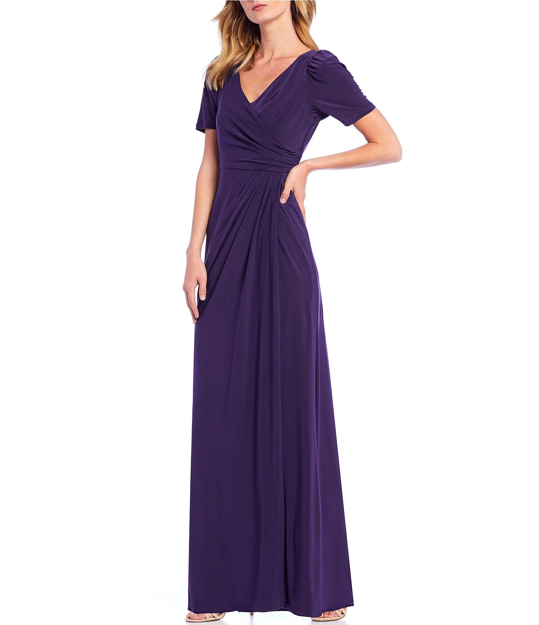 Adrianna Papell Petite Size Draped Ruched Detail Jersey V Neck