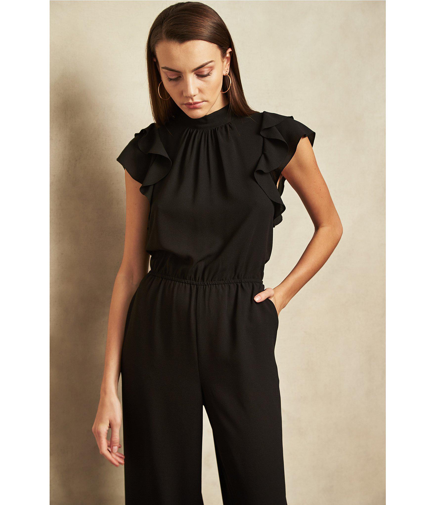 Download Lyst - 1.STATE Mock Neck Flutter Sleeve Jumpsuit in Black