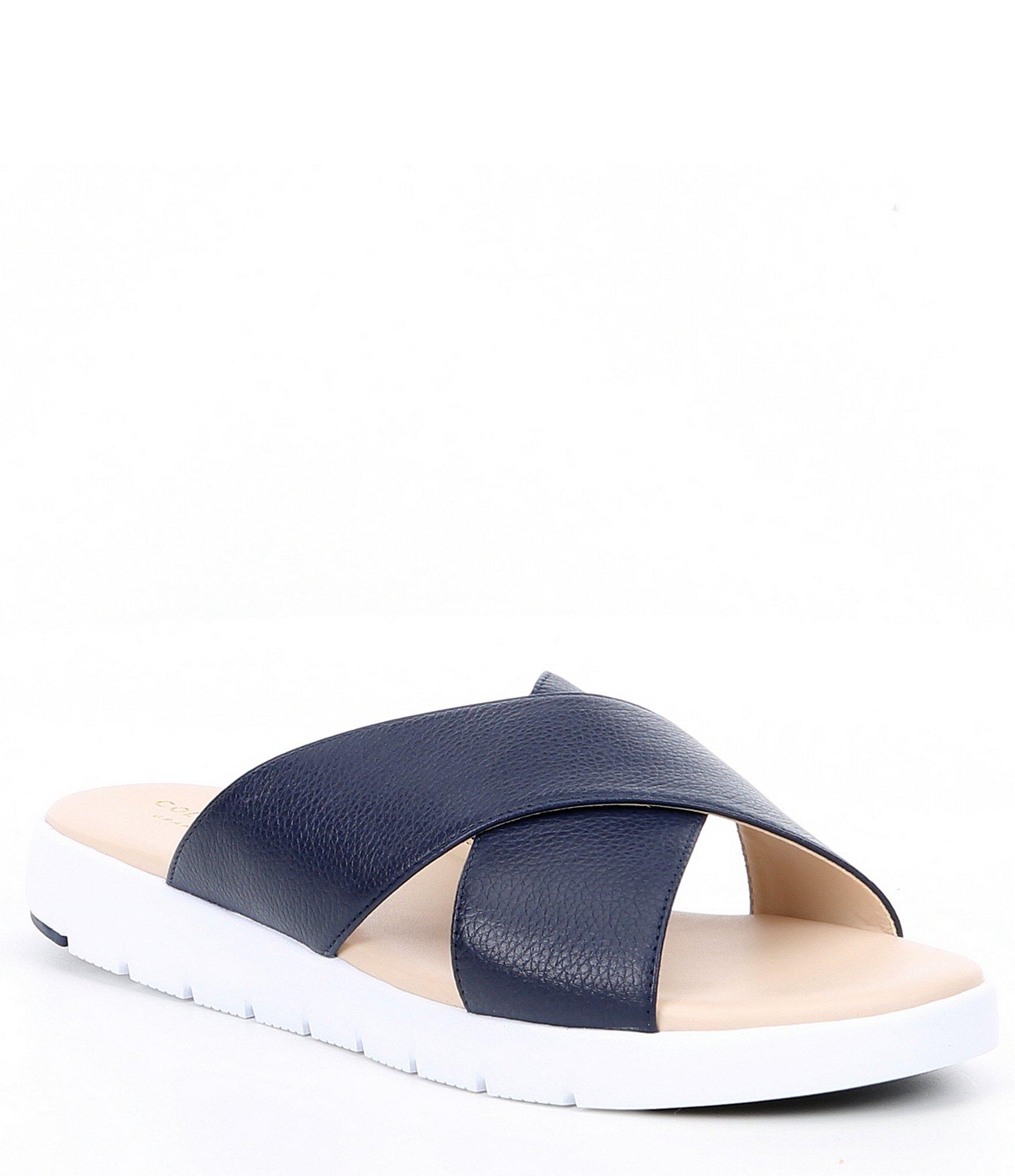 Cole Haan Zerogrand Leather Criss Cross Slide Sandals in Blue - Lyst