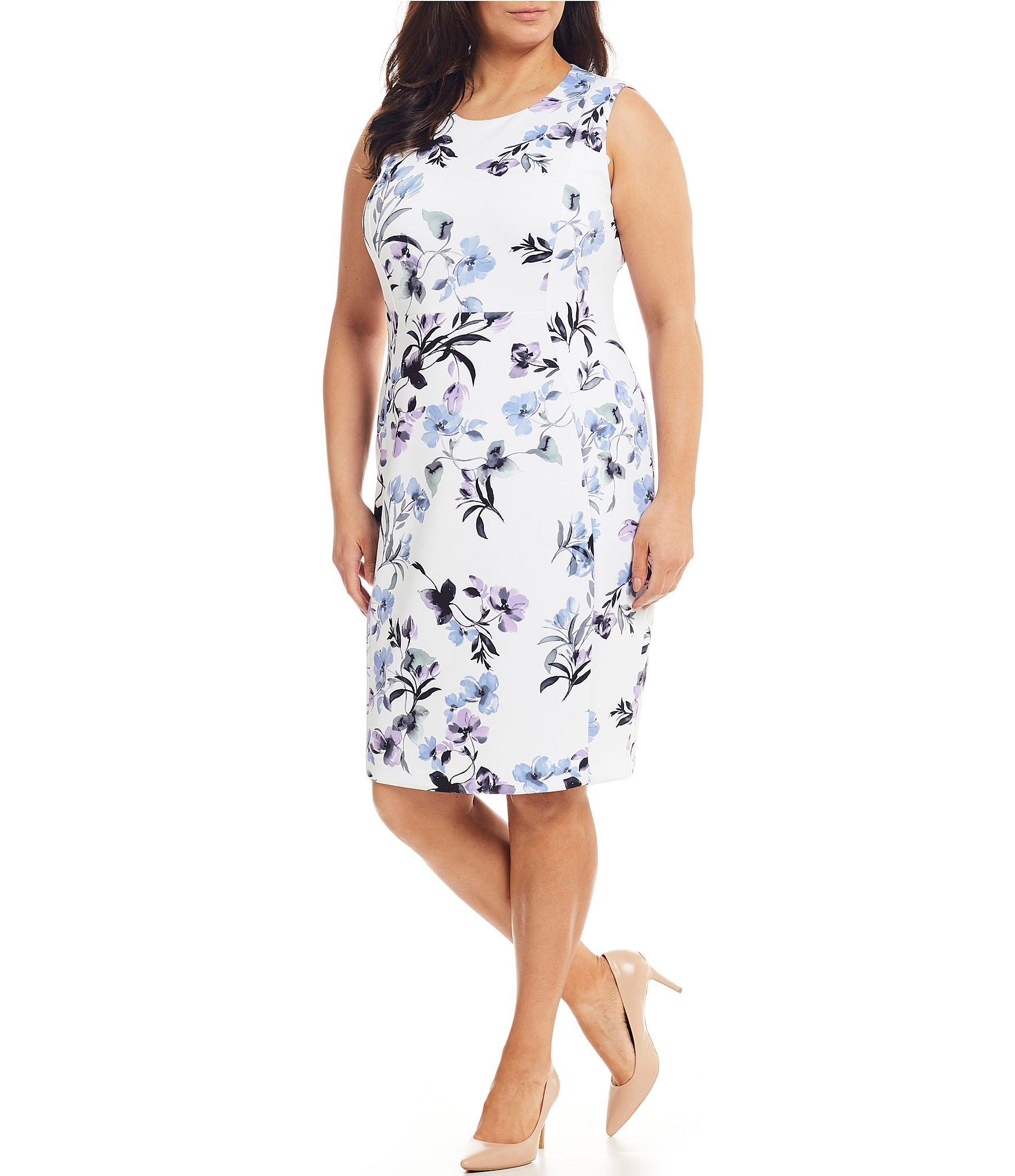 Lyst - Calvin Klein Plus Size Floral Scuba Sleeveless Sheath Dress