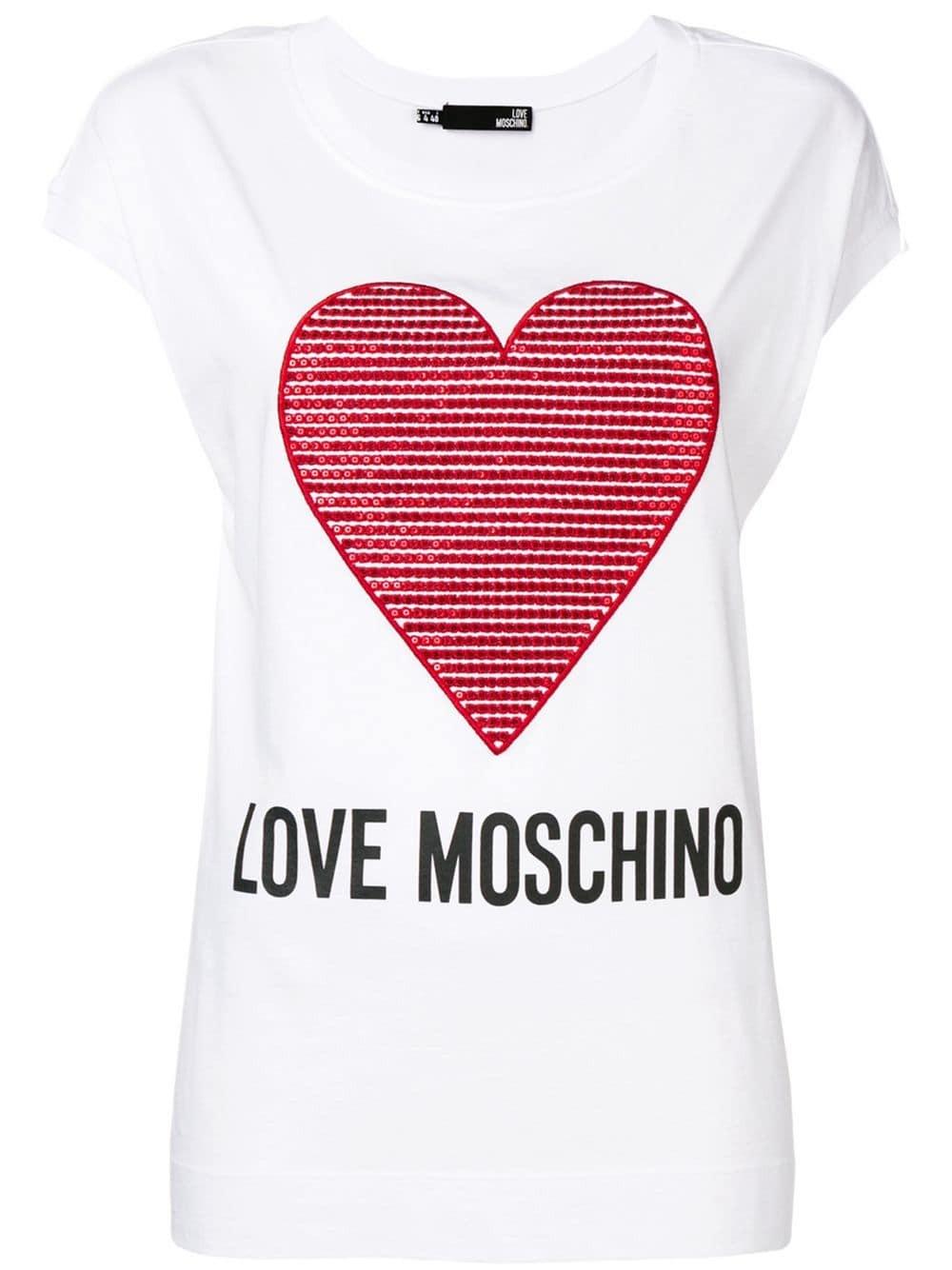 Love Moschino Heart Embroidery T-shirt in White - Save 37% - Lyst