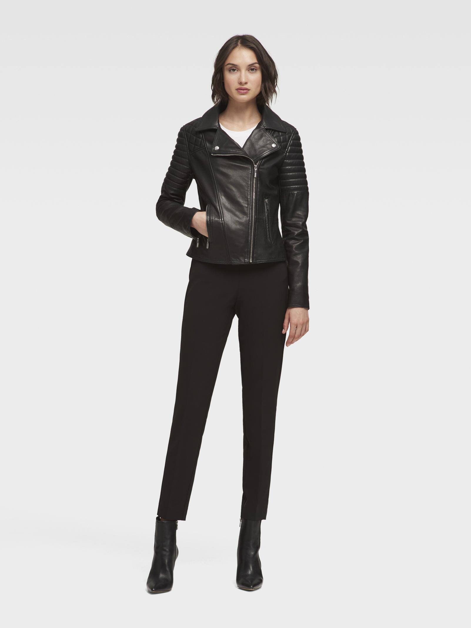 Dkny Leather Jacket With Quilted Shoulder In Black Lyst