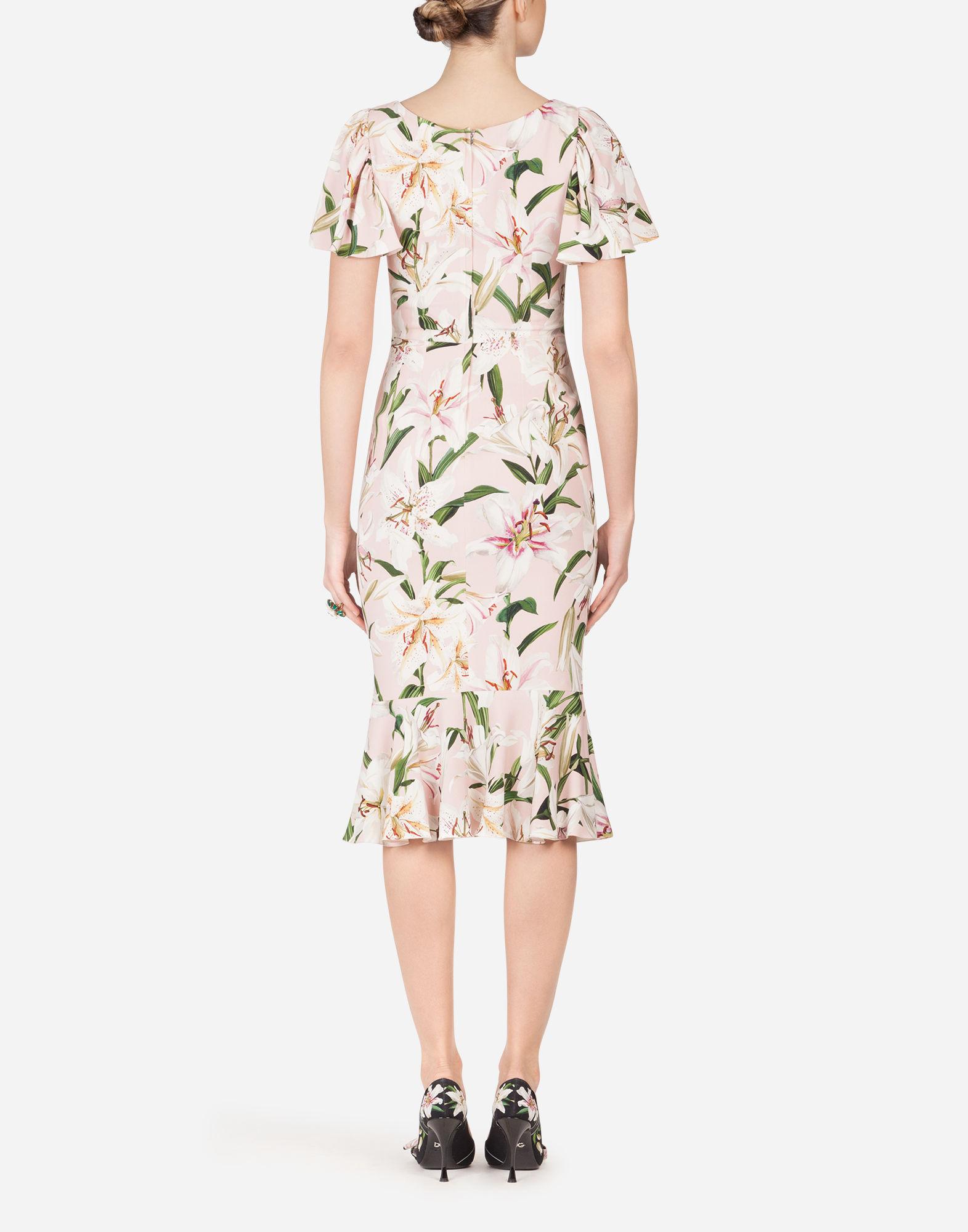 Dolce & Gabbana Lily-print Cady Midi Dress in Floral Print (Pink) - Lyst