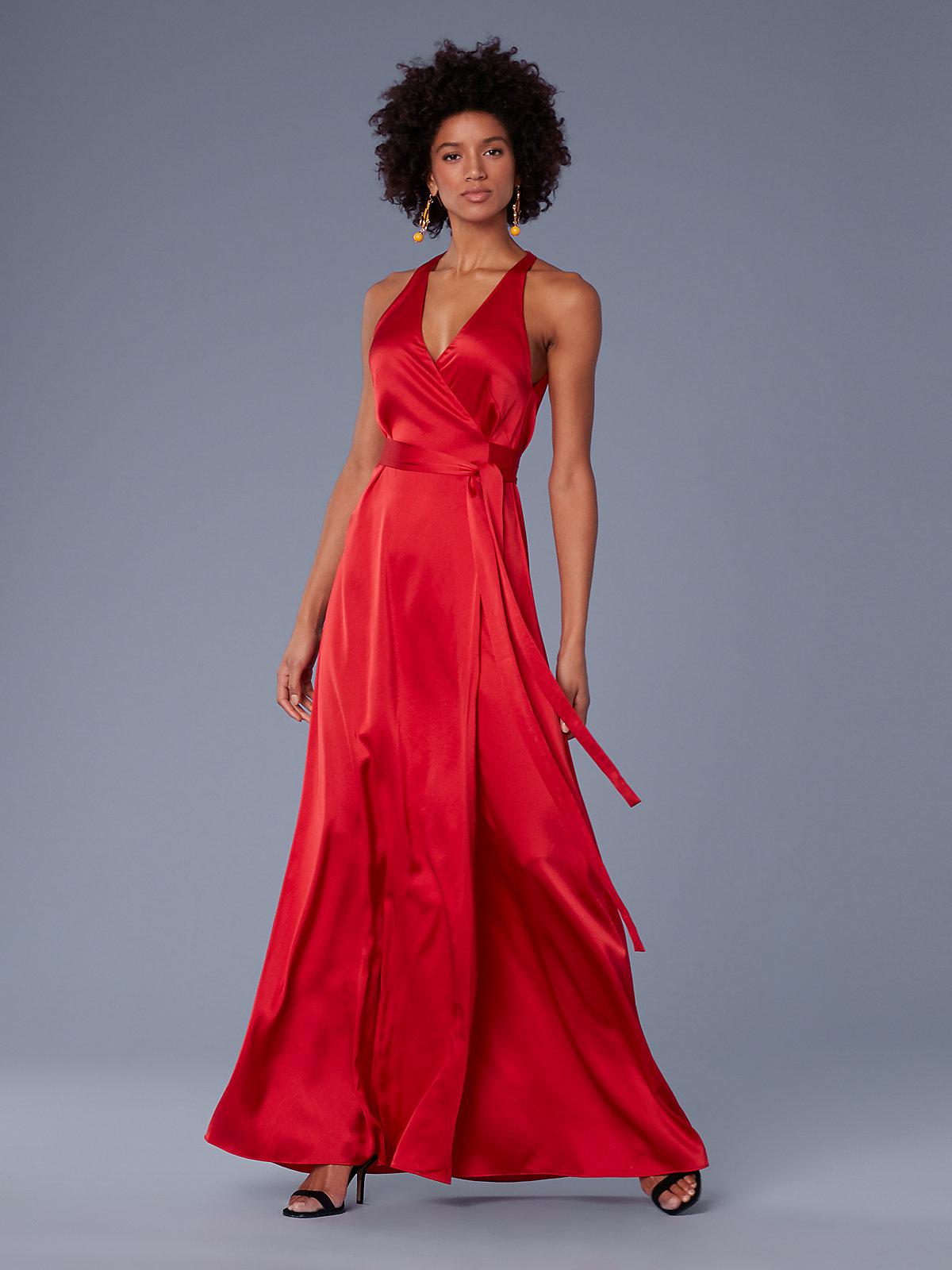 Lyst Diane Von Furstenberg Sleeveless Floor Length Satin Wrap Diane Von Furstenberg Women S Red Sleeveless Floor Length Satin Wrap Dress