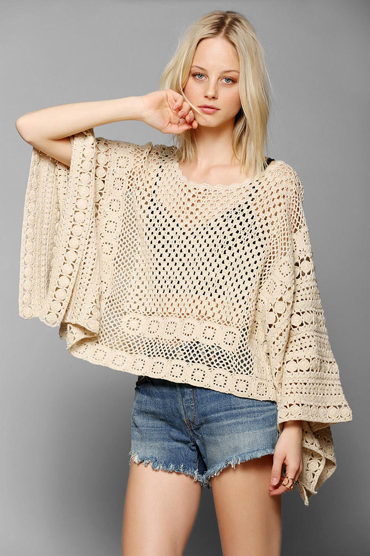 Lyst - Pins And Needles Crochet Poncho Sweater in Natural