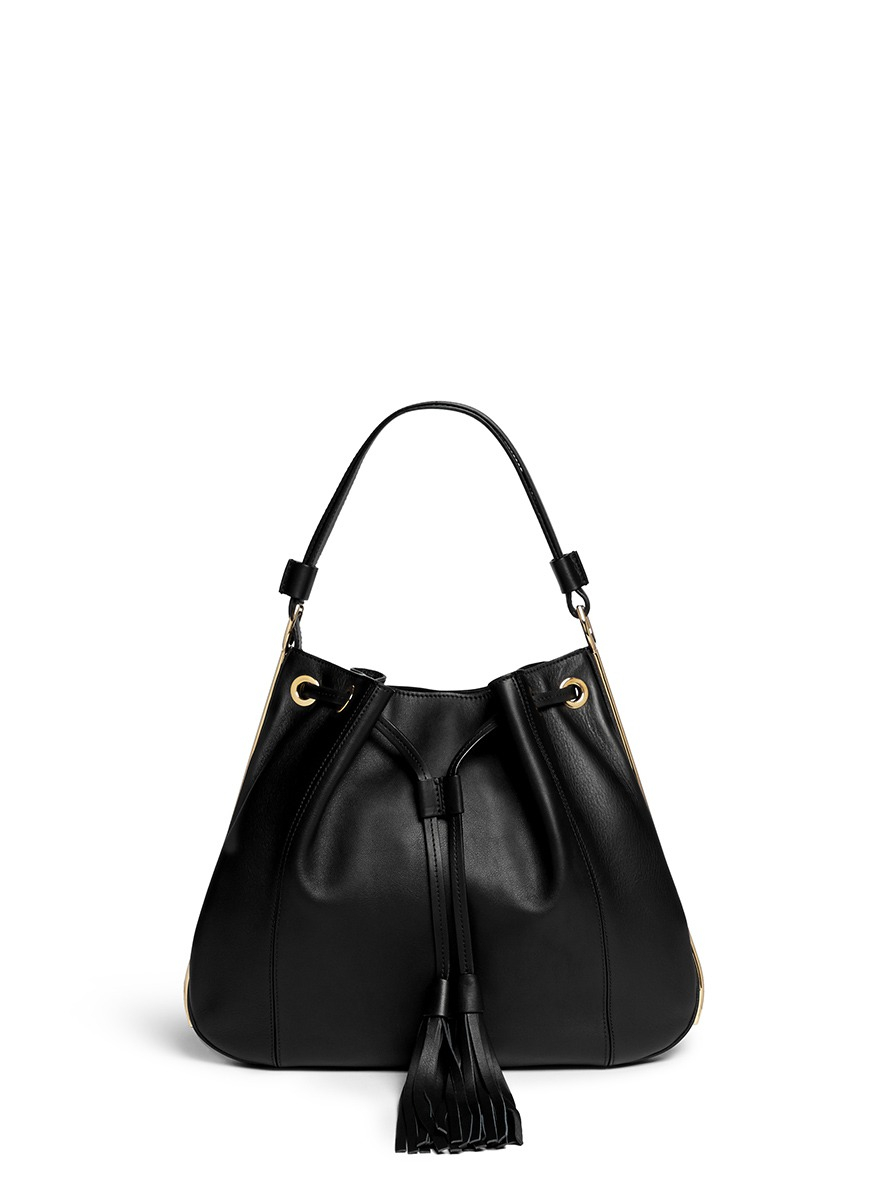Lyst - Marni Drawstring Tassel Leather Shoulder Bag in Black