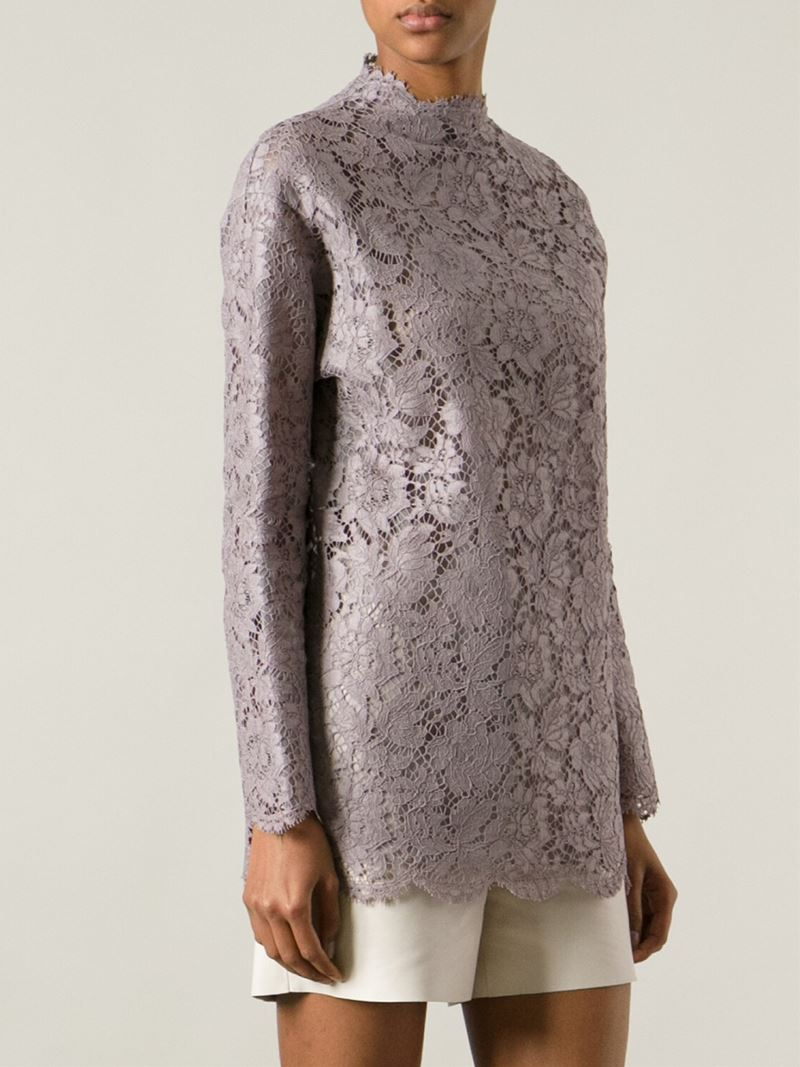 Lyst - Valentino Lace Blouse in Gray