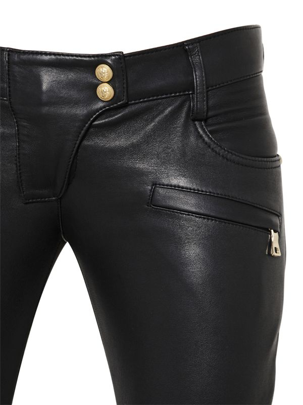 Lyst - Balmain Nappa Leather Biker Pants in Black