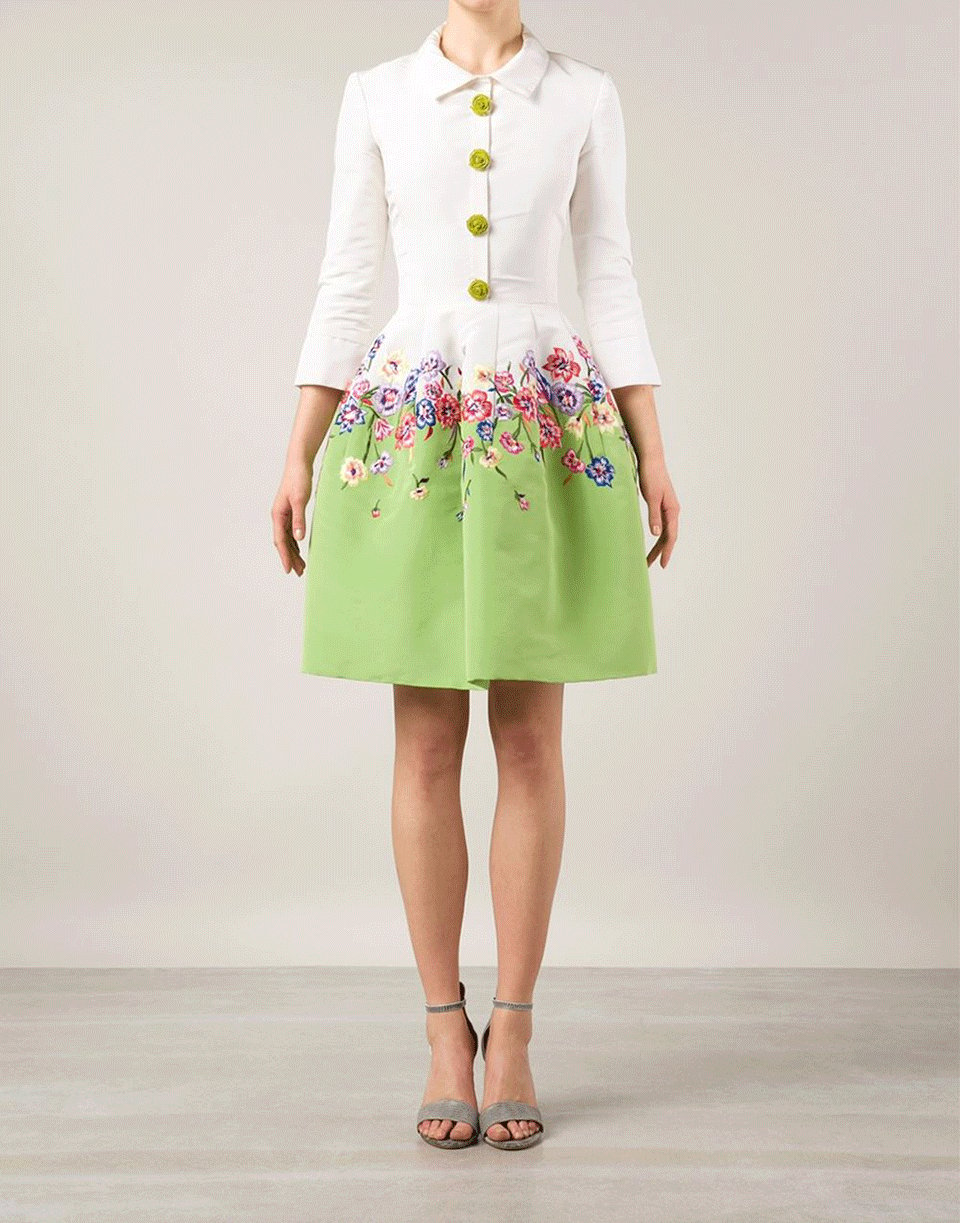 Lyst - Oscar de la renta Floral Embroidered Snap Dress in Green