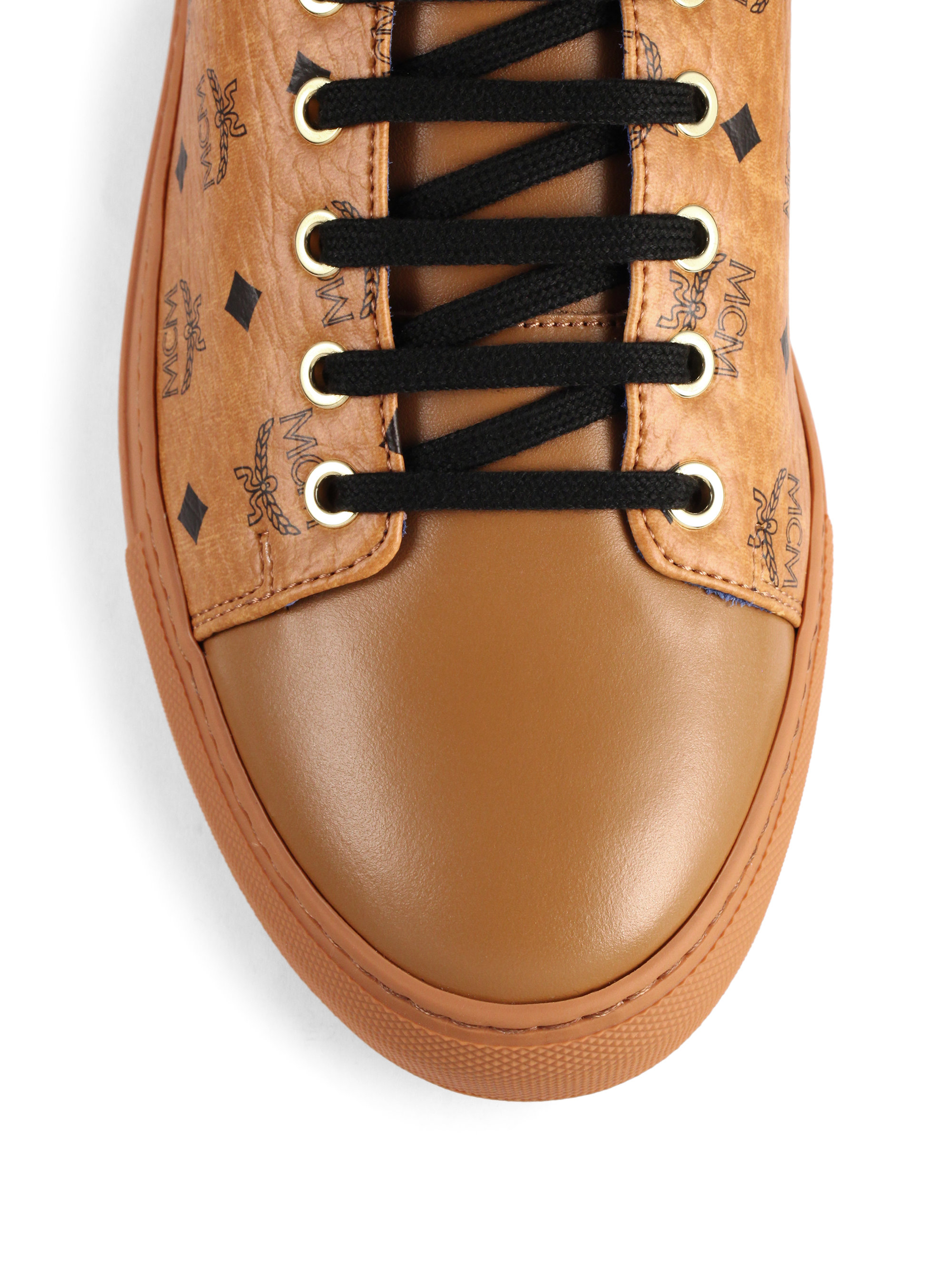 Mcm Coated Canvas & Leather Mid-rise Logo Sneakers in Brown for Men | Lyst