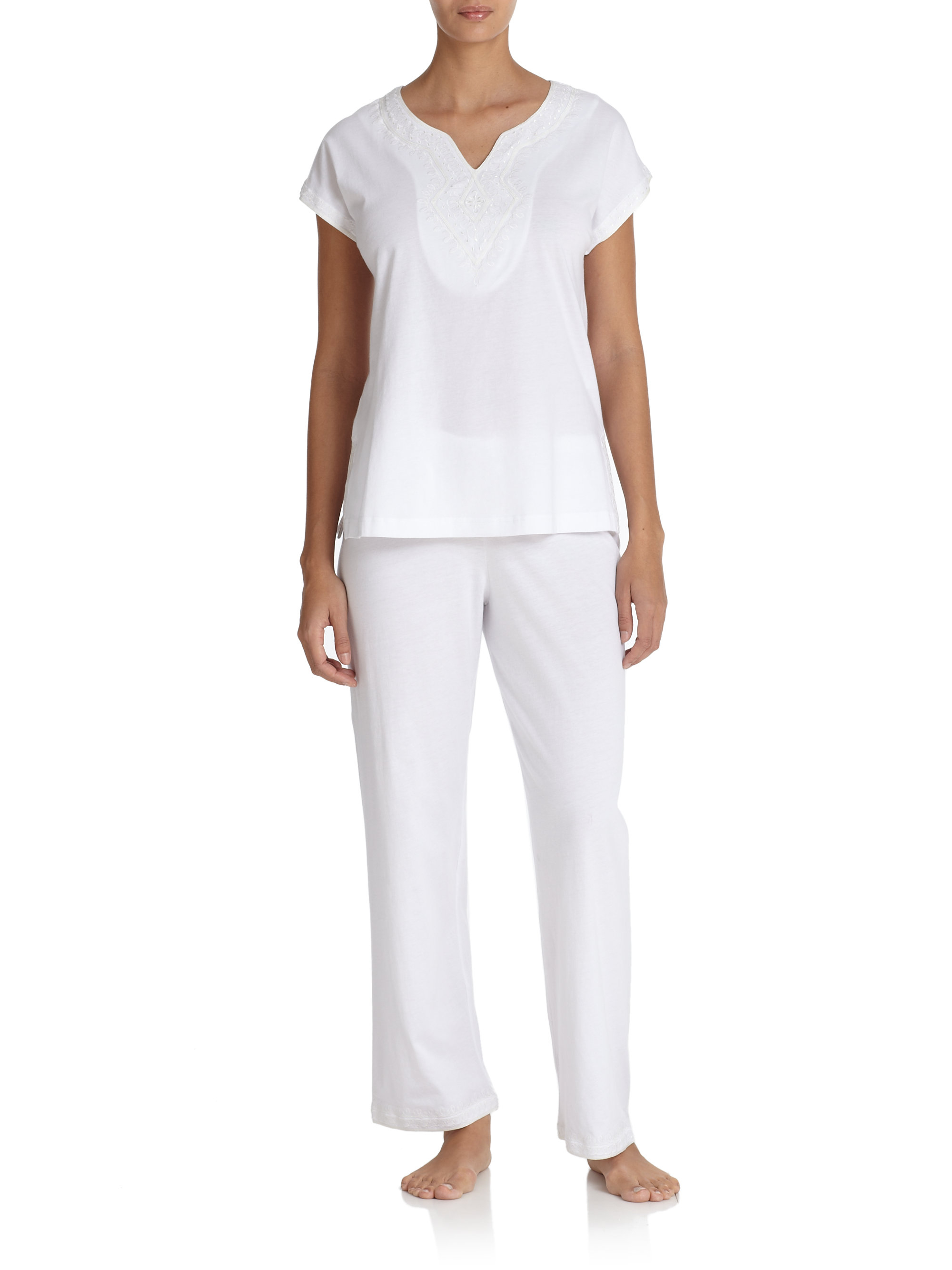 Lyst - Oscar de la renta Soft Scroll Pima Cotton Pajamas in White