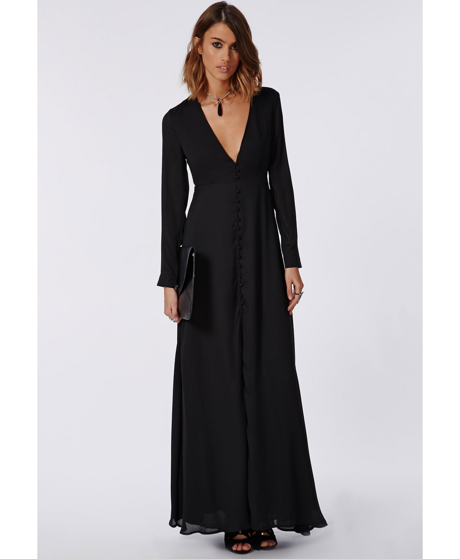 Black long sleeve maxi shirt dress