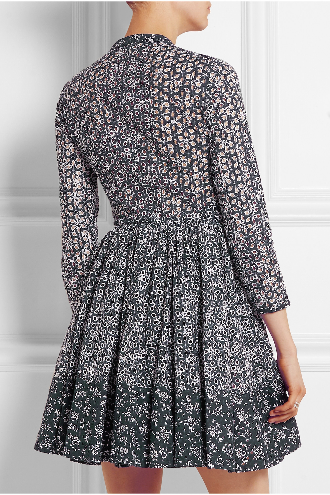 bardot printed broderie dress