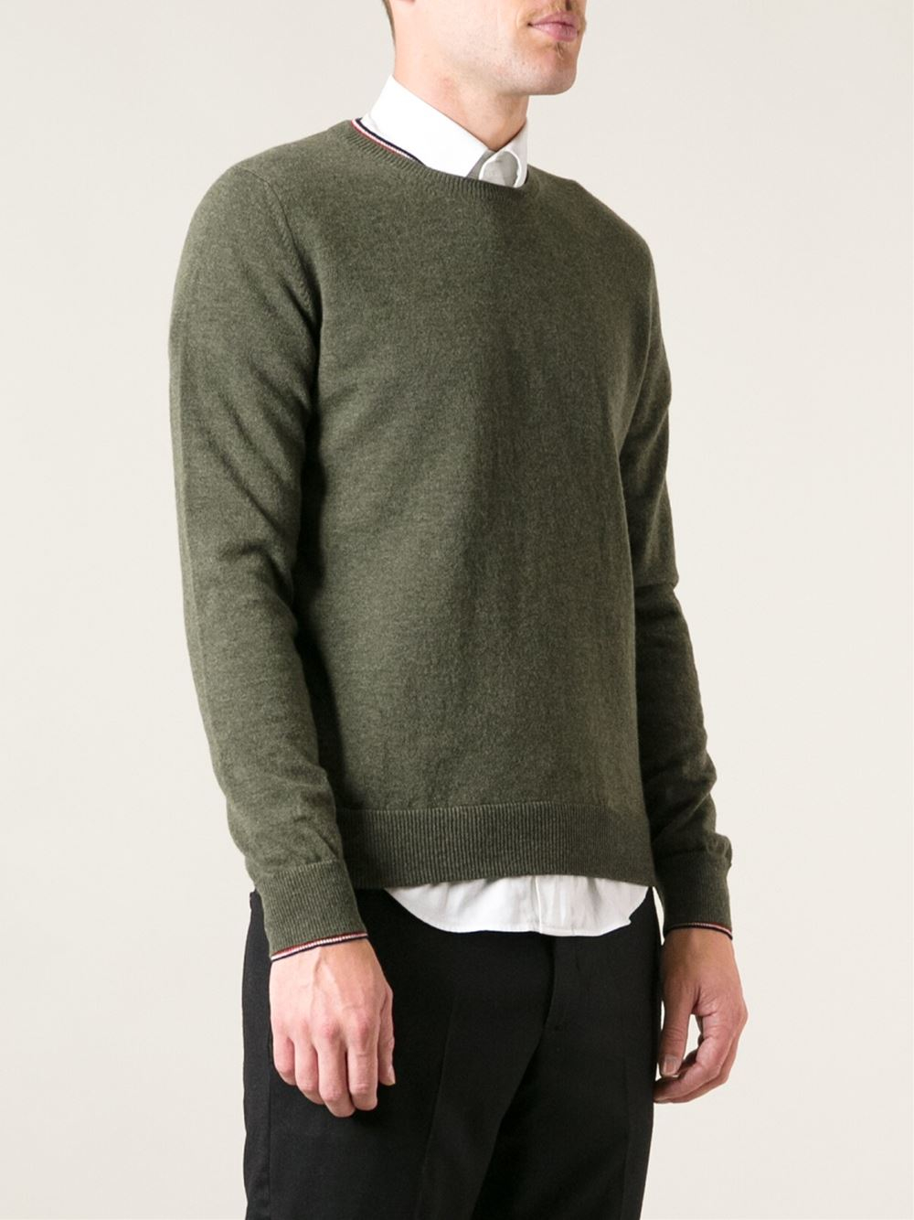 Moncler Crew Neck Sweater in Green for Men | Lyst