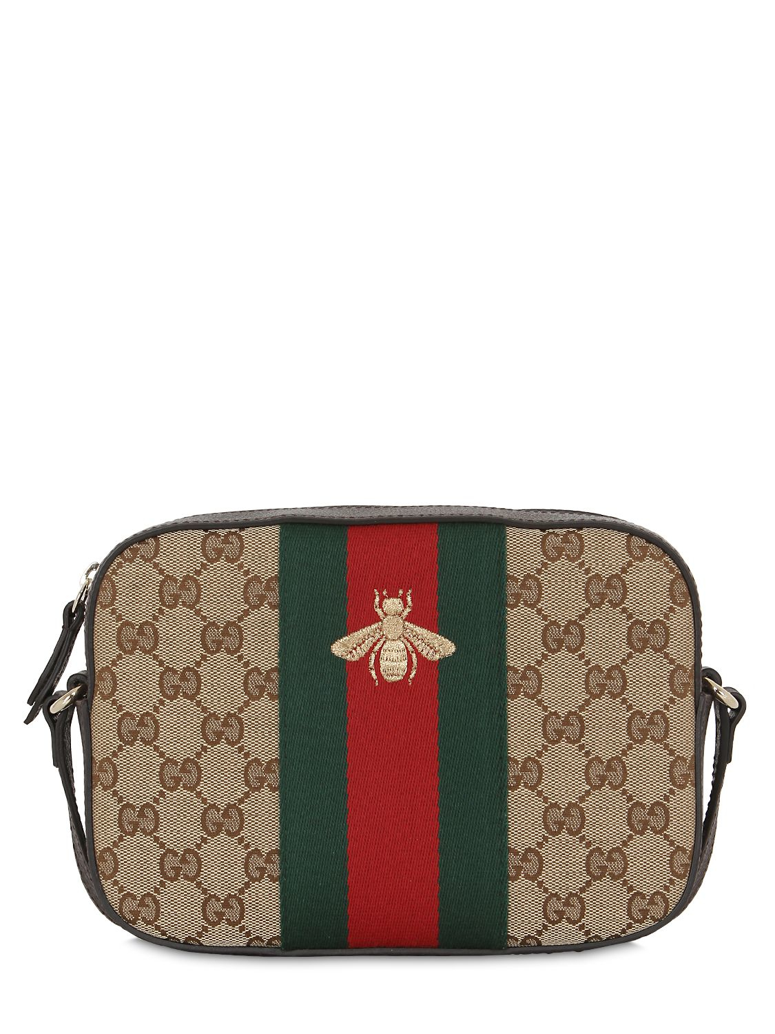 Lyst - Gucci Bee Embroidered Leather Shoulder Bag in Black