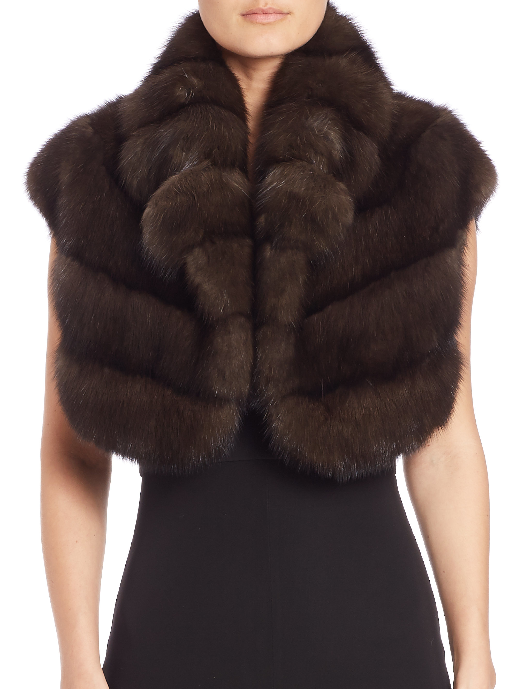 Saks fifth avenue Cropped Sable Fur Vest in Brown | Lyst