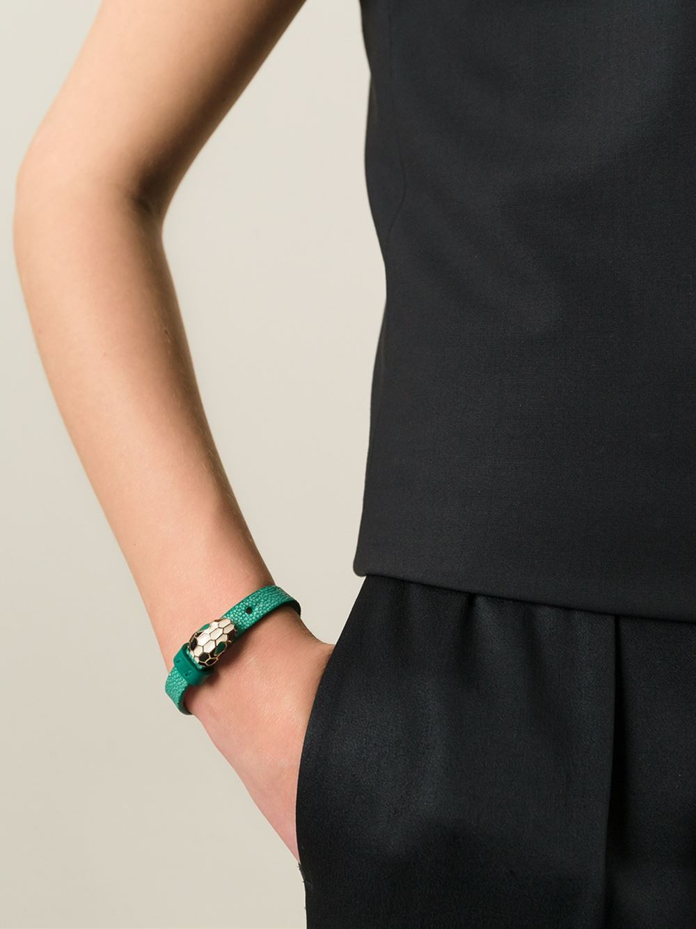 Lyst Bvlgari Leather Snake Bracelet in Green
