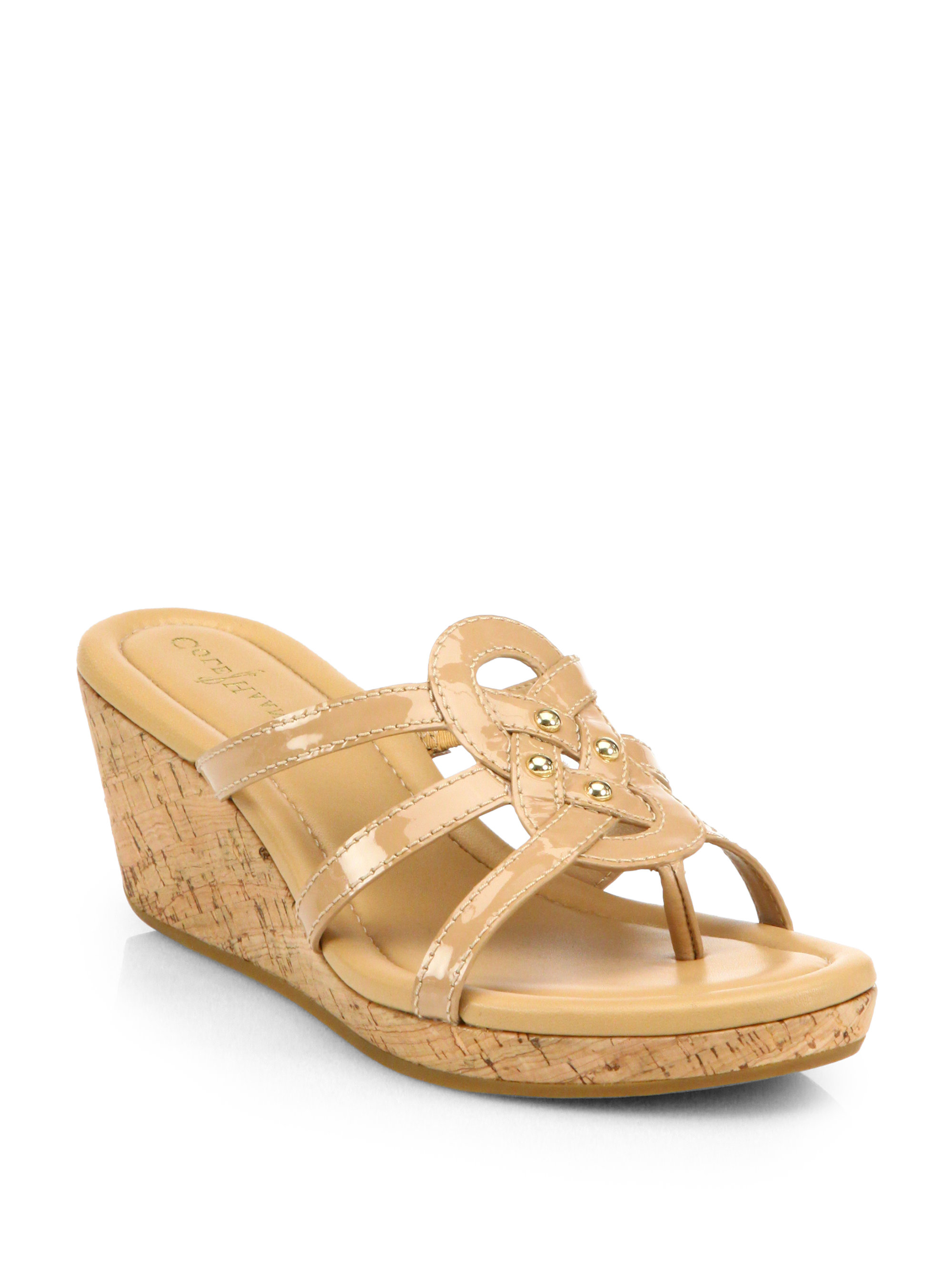 Lyst - Cole Haan Shalya Patent Leather Cork Wedge Sandals in Natural