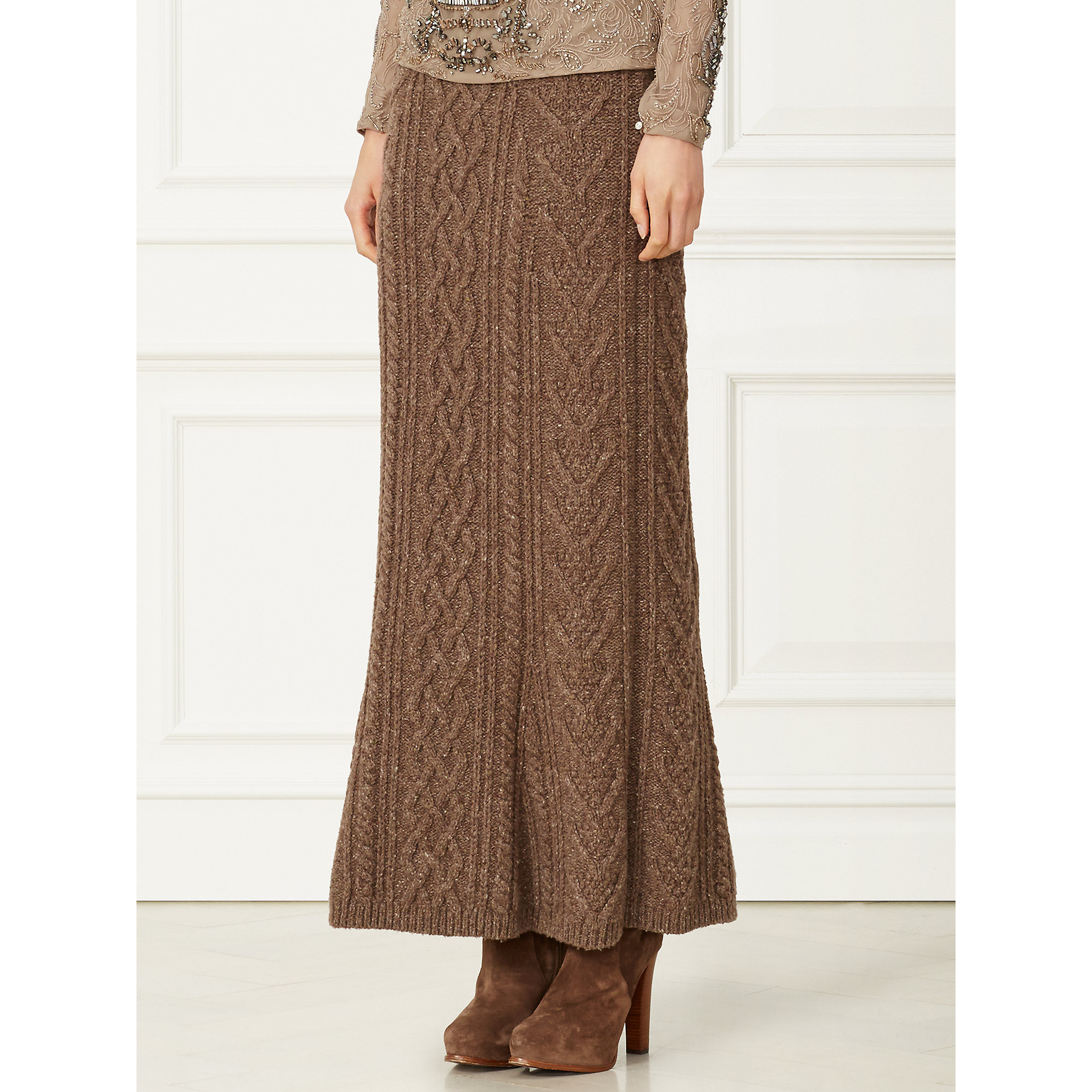 Ralph Lauren Cable-Knit Cashmere Skirt in Brown - Lyst