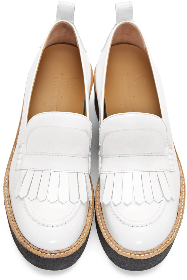 Lyst - Flamingos White Patent Platform Wellington Penny Loafers in White