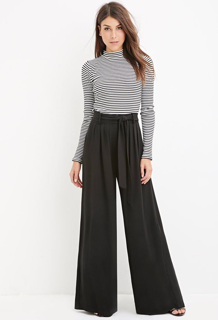 Lyst - Forever 21 Contemporary Belted Wide-leg Trousers in Black