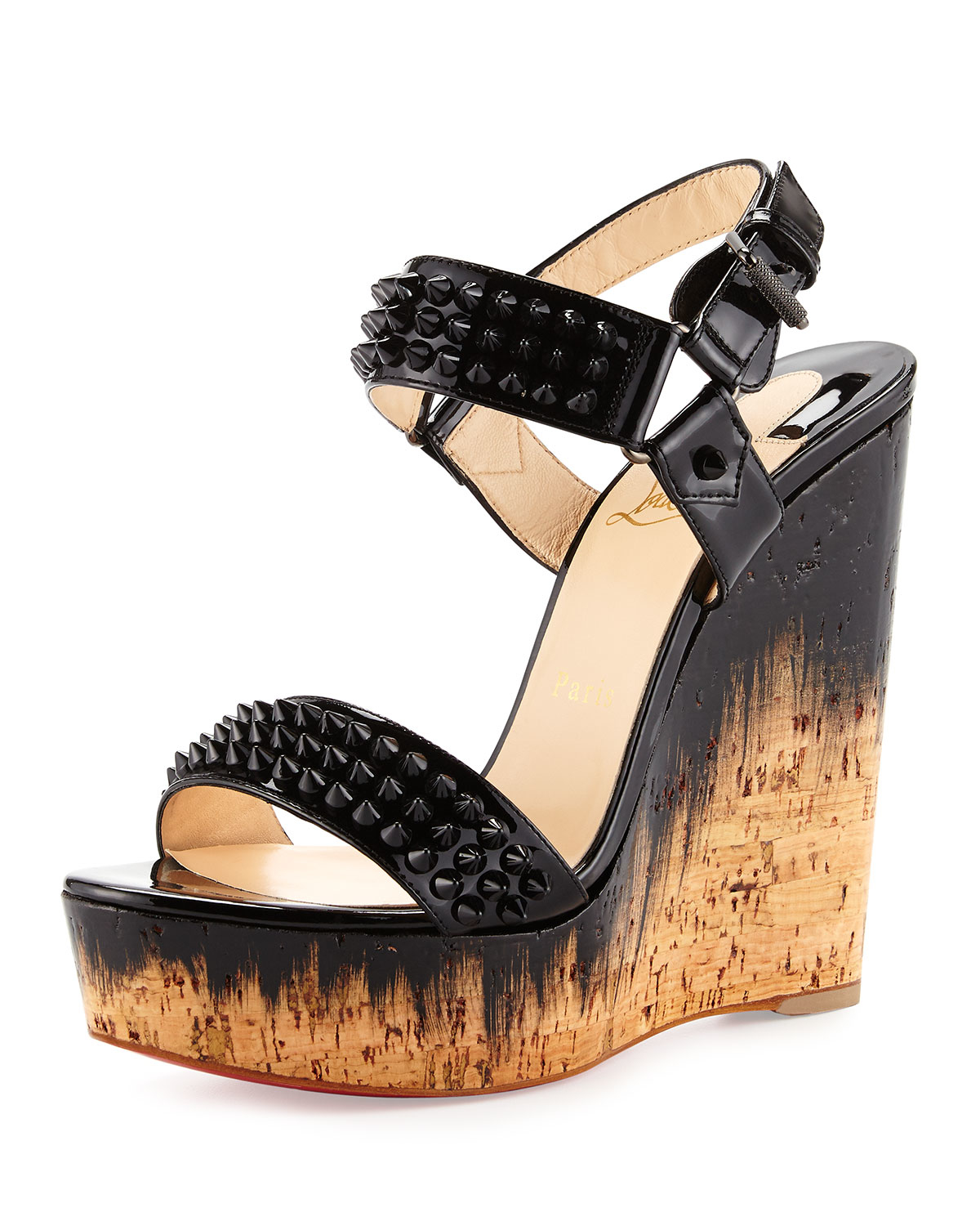 Christian louboutin Barboullaga Spiked Red Sole Wedge Sandal in Black ...