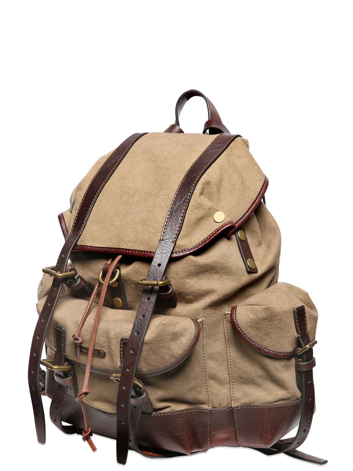 Dsquared² Cotton Canvas Leather Backpack in Natural for Men Lyst