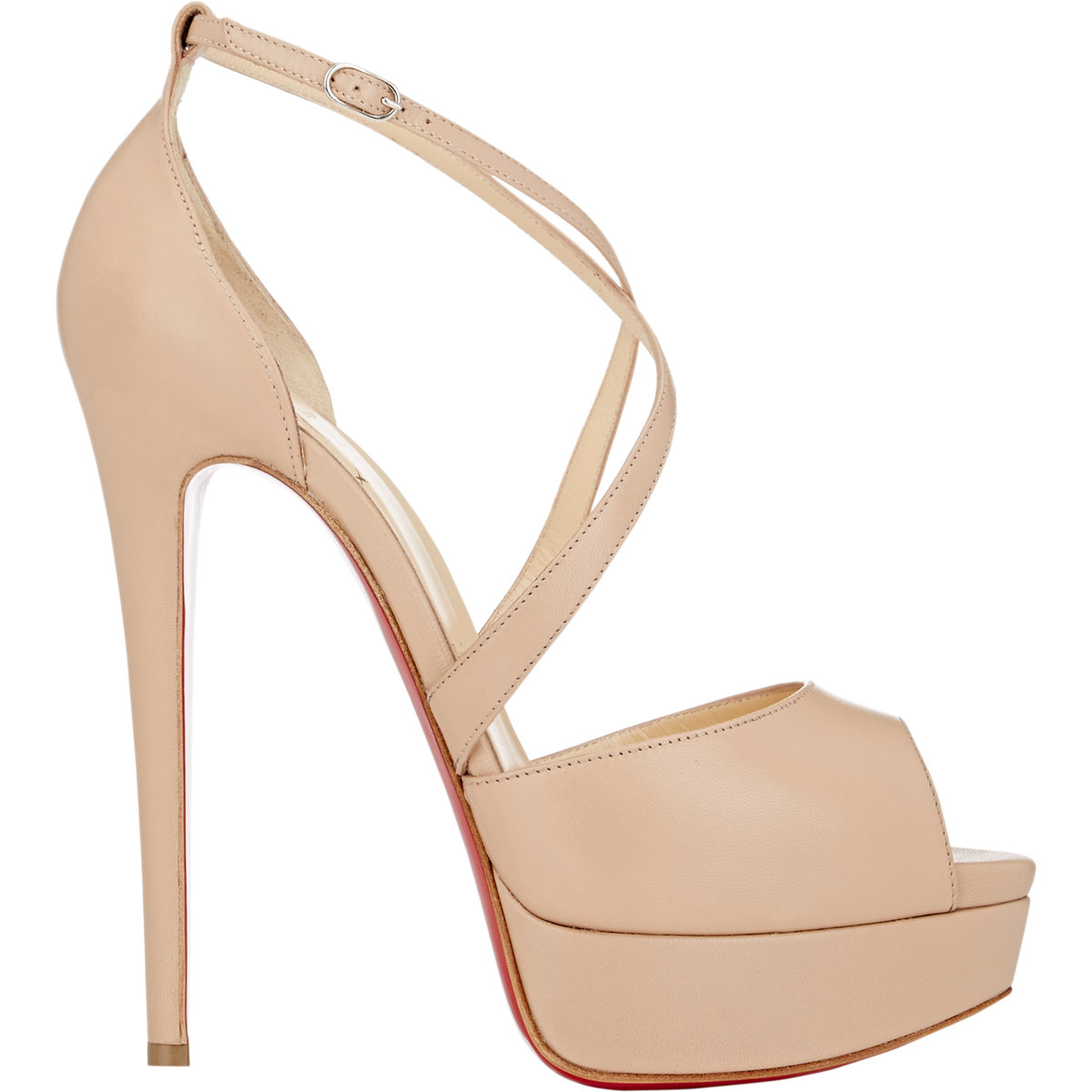 christian louboutin sandals Nude patent leather cross-over straps ...