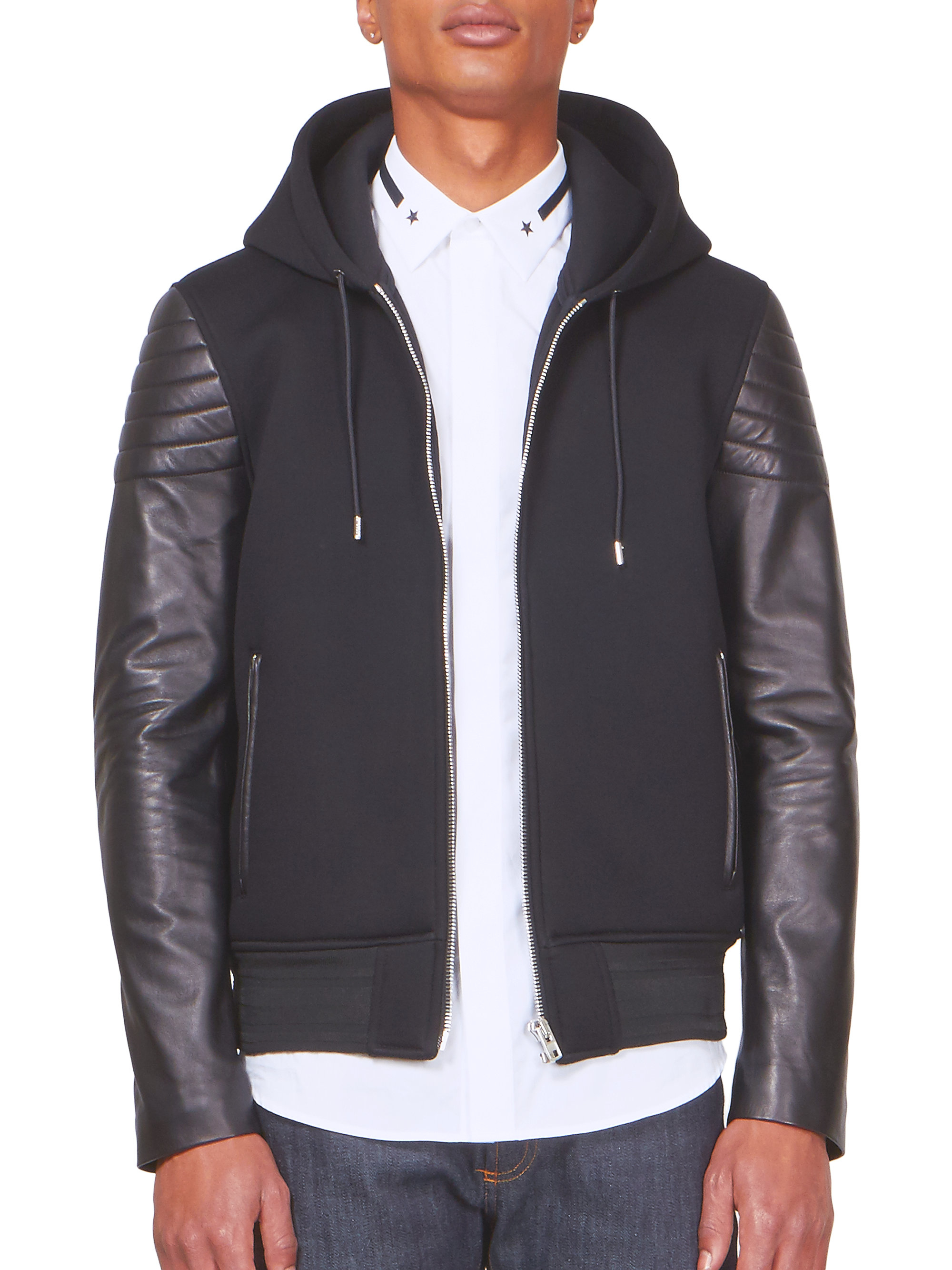 Givenchy Multimedia Leather Jacket Hoodie in Black for Men | Lyst