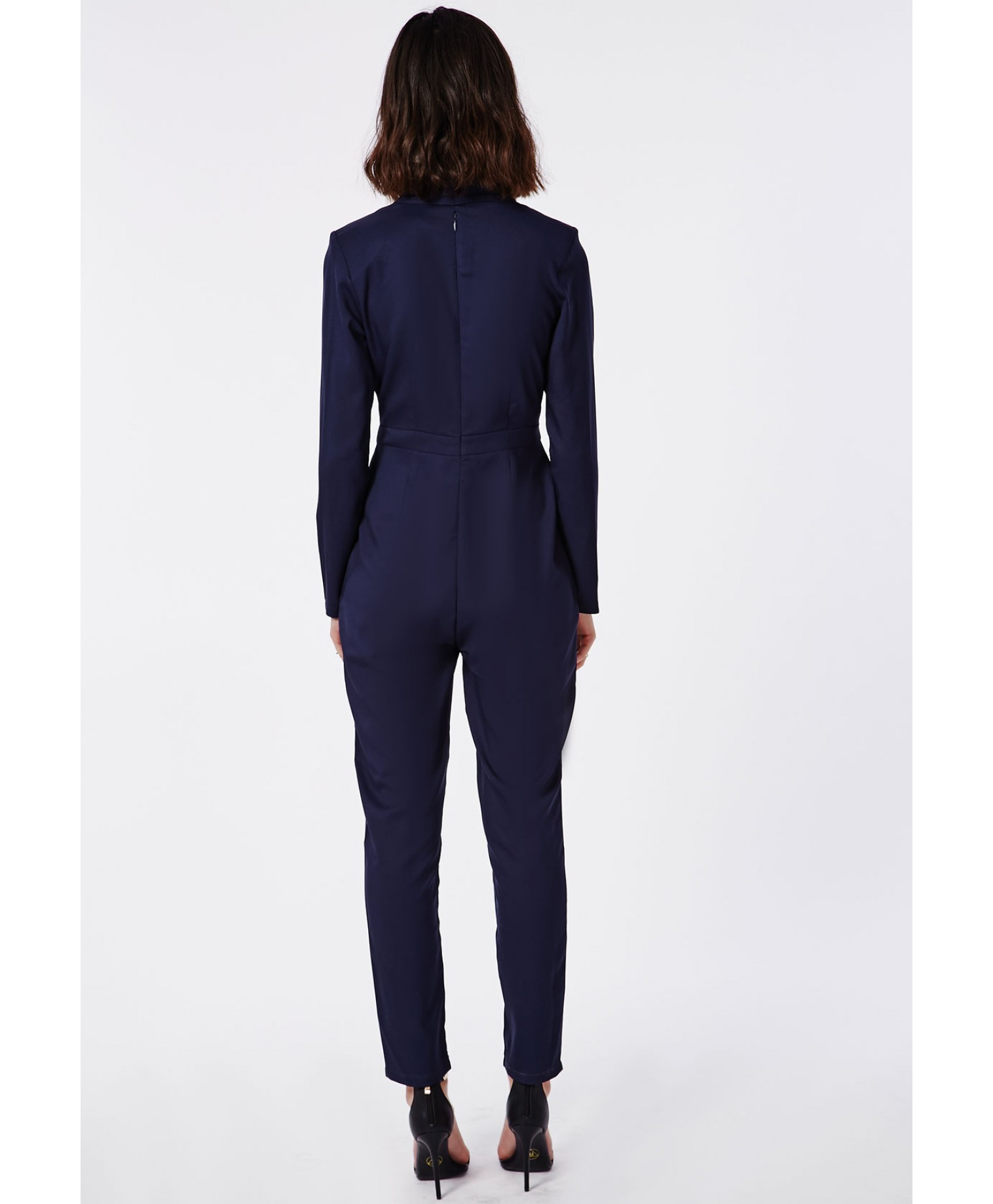 missguided premium tailored crepe wrap jumpsuit navy in missguided premium tailored crepe wrap jumpsuit navy in