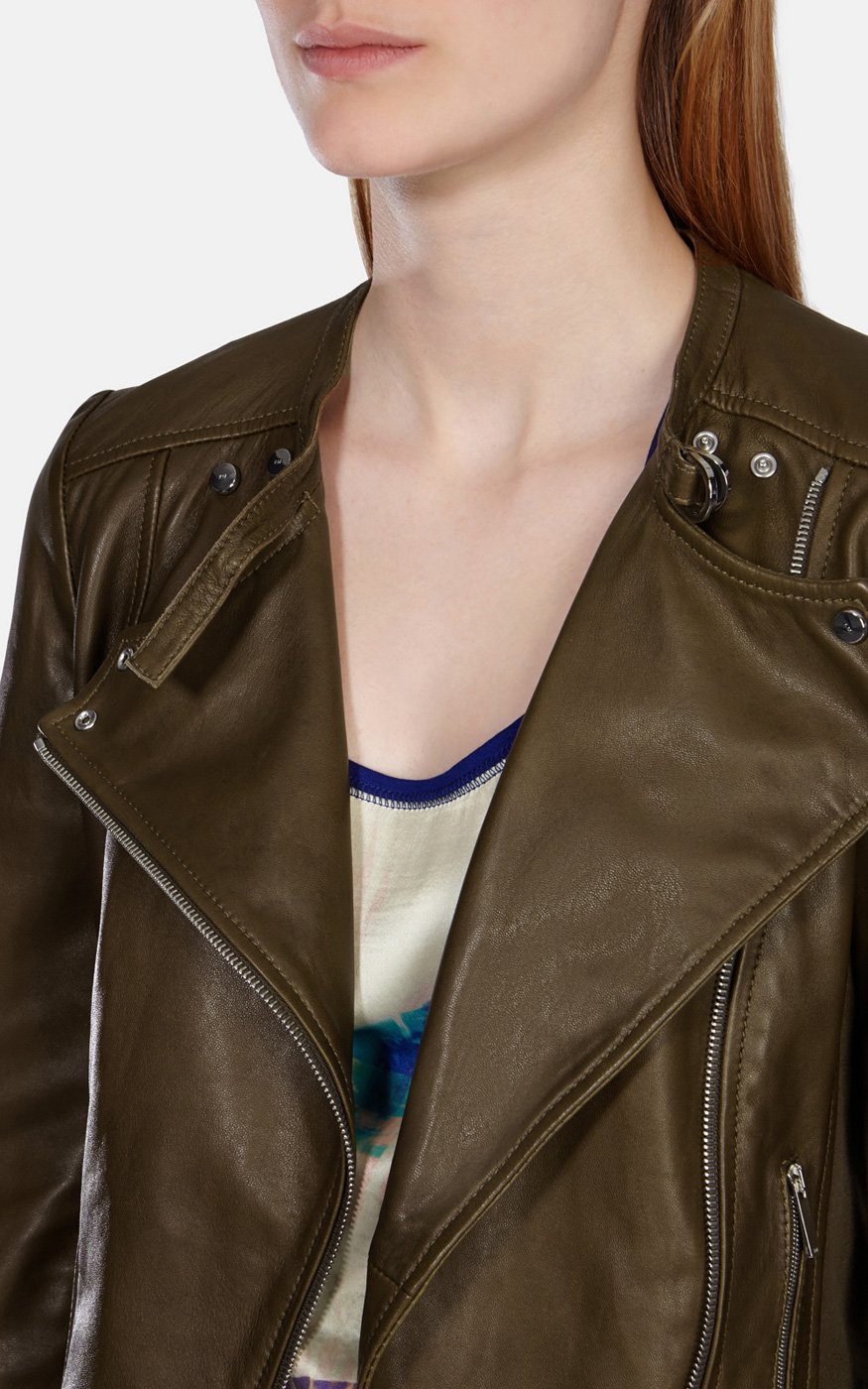 Karen Millen Italian Leather Biker Jacket In Green Lyst Gallery