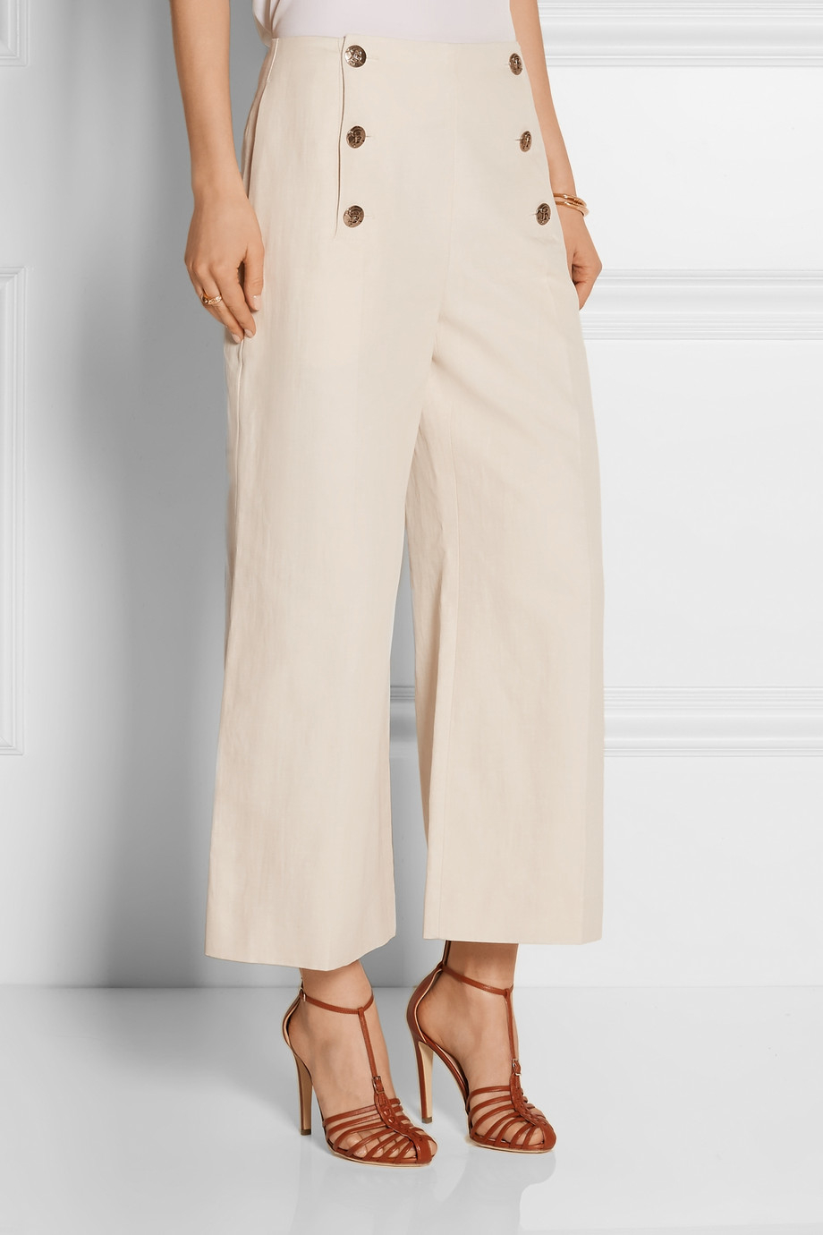 Sonia rykiel Cropped Linen And Cotton-Blend Wide-Leg Pants in White | Lyst