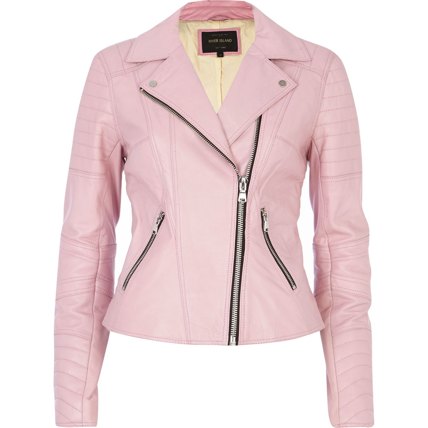 River Island Pink Leather Biker Jacket In Lyst Gallery